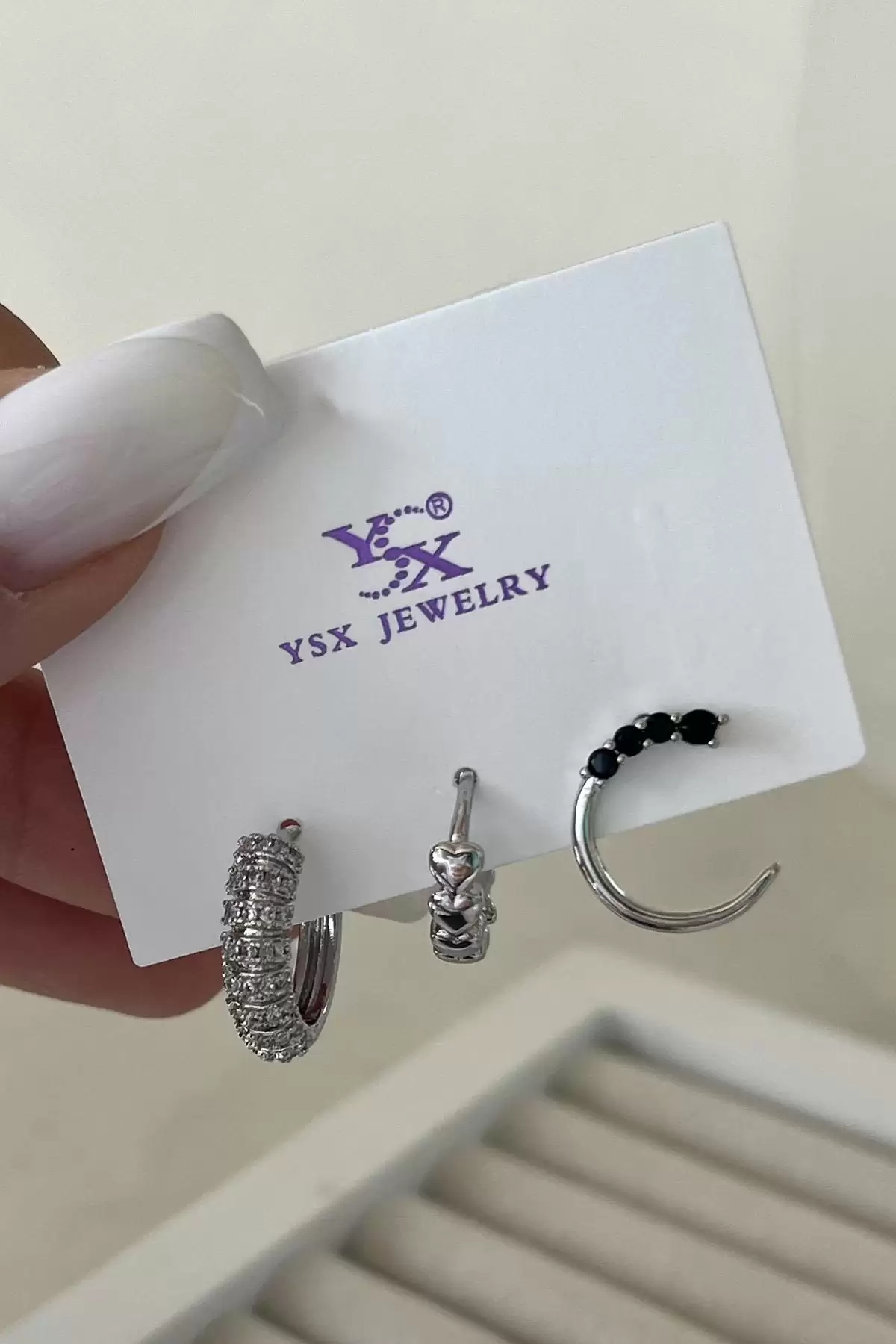Gümüş Renk Taş Detaylı VİP 3lü YSX Küpe Set