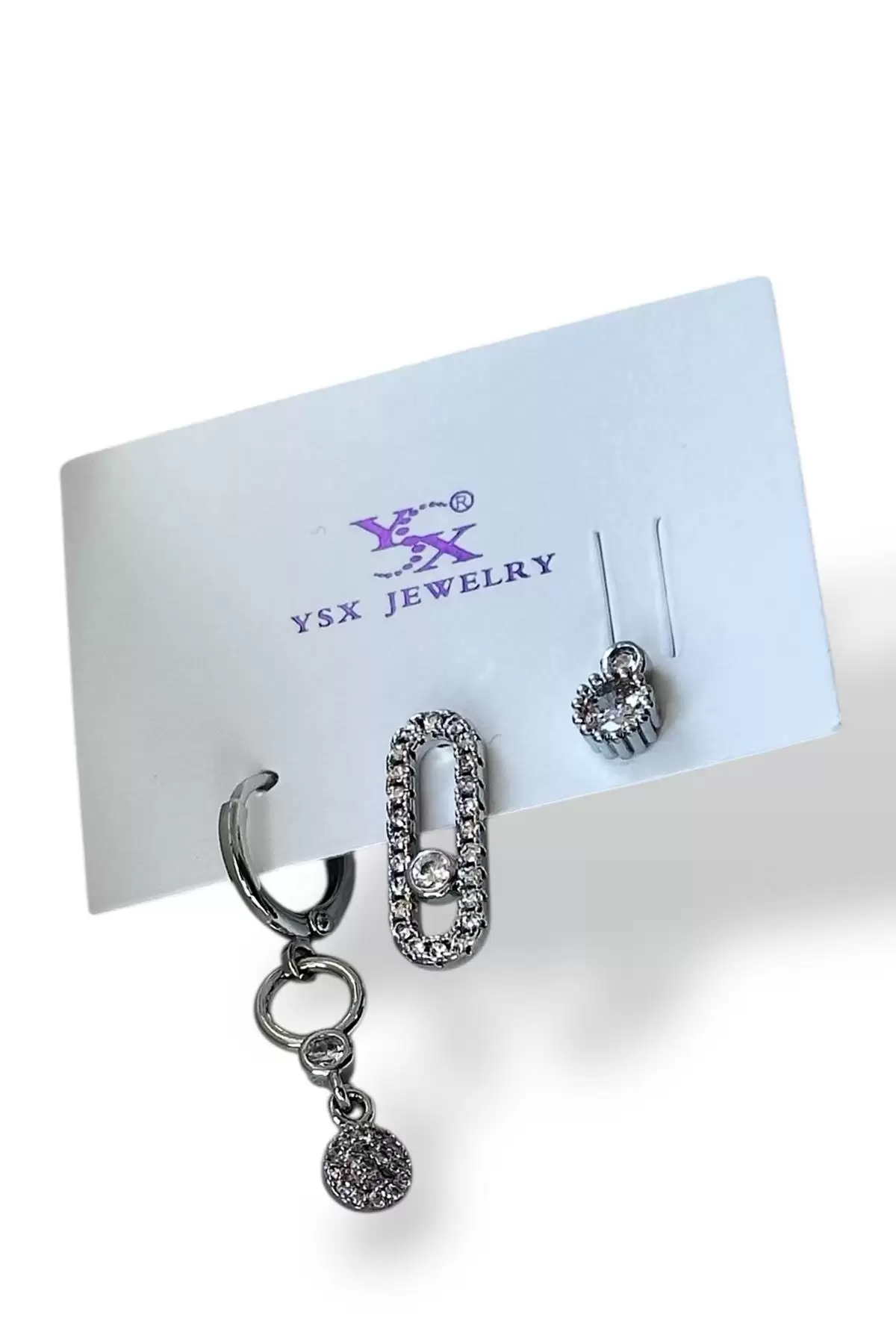 Gümüş Renk Taş Detaylı VİP 3lü YSX Küpe Set
