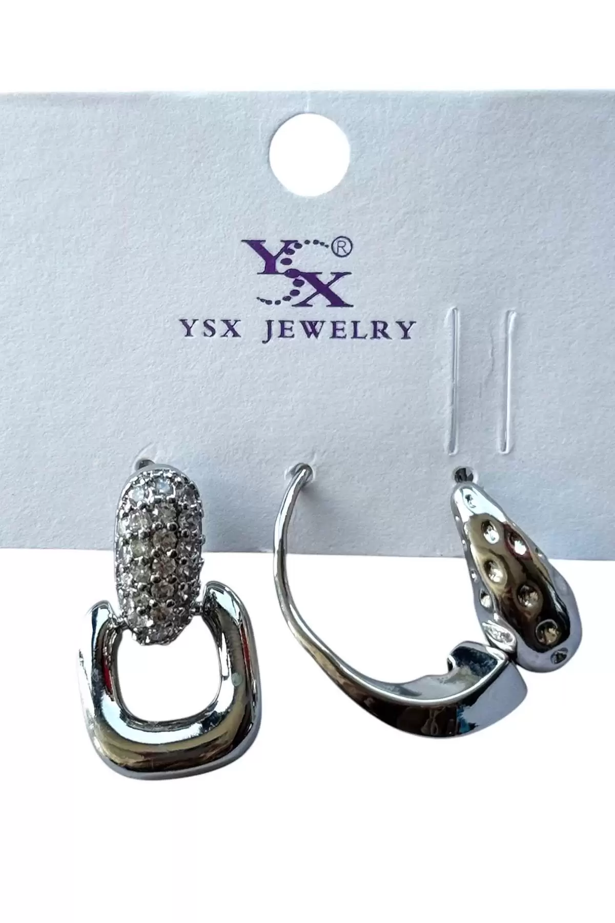 Gümüş Renk Taş Detaylı VİP 3lü YSX Küpe Set