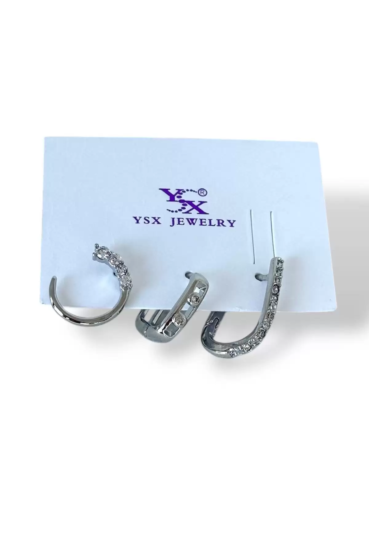Gümüş Renk Taş Detaylı VİP 3lü YSX Küpe Set