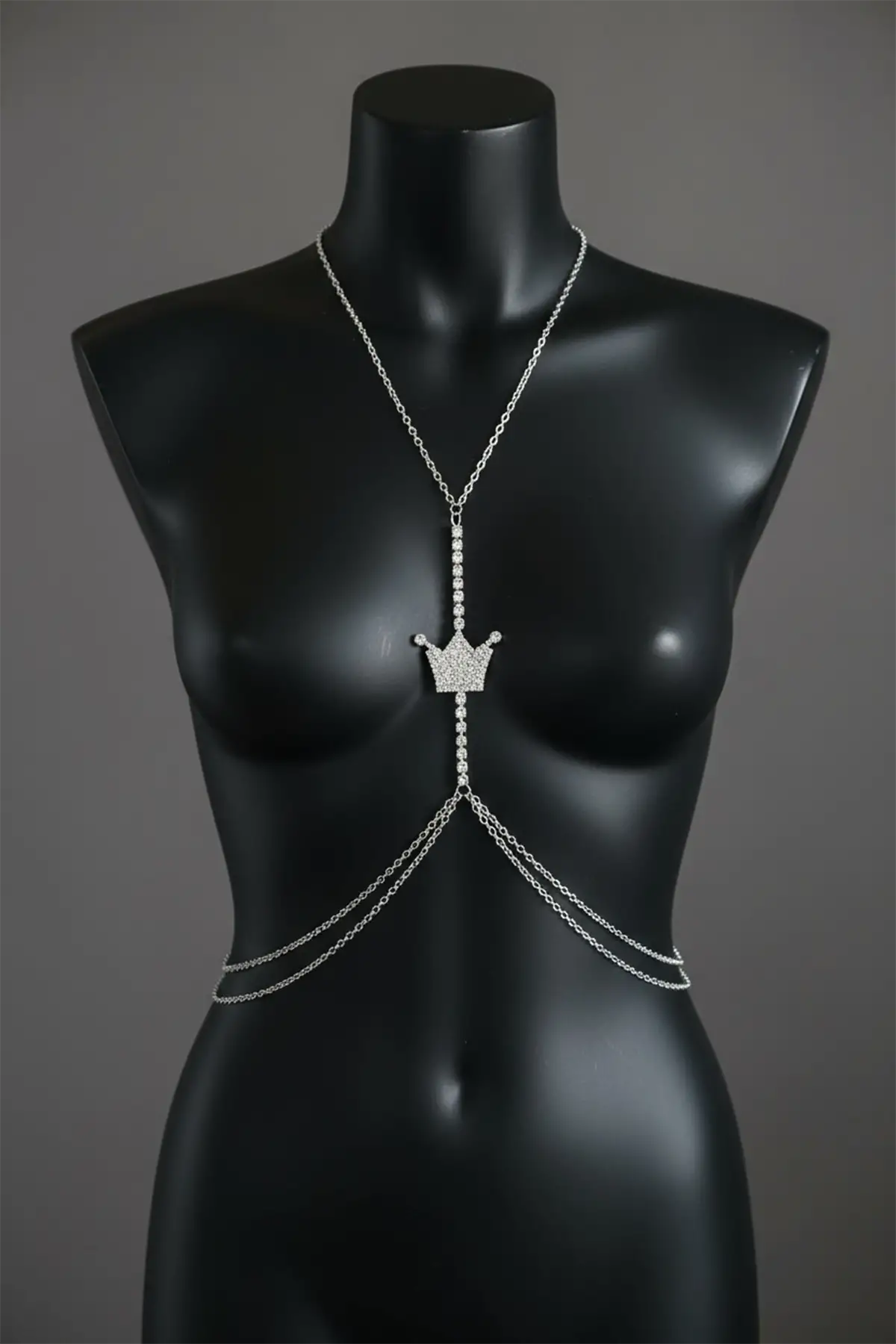 Gümüş Renk Taş Detaylı Vücut Aksesuarı