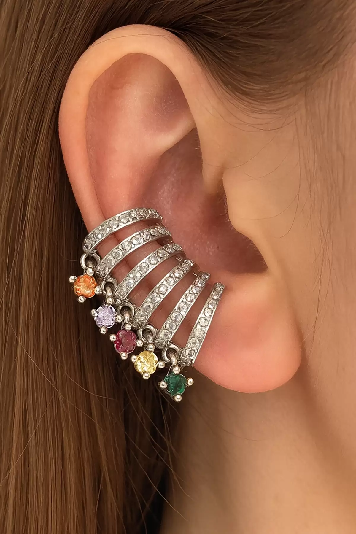 Gümüş Renk Taş Detaylı YSX Ear Cuff (Tek)
