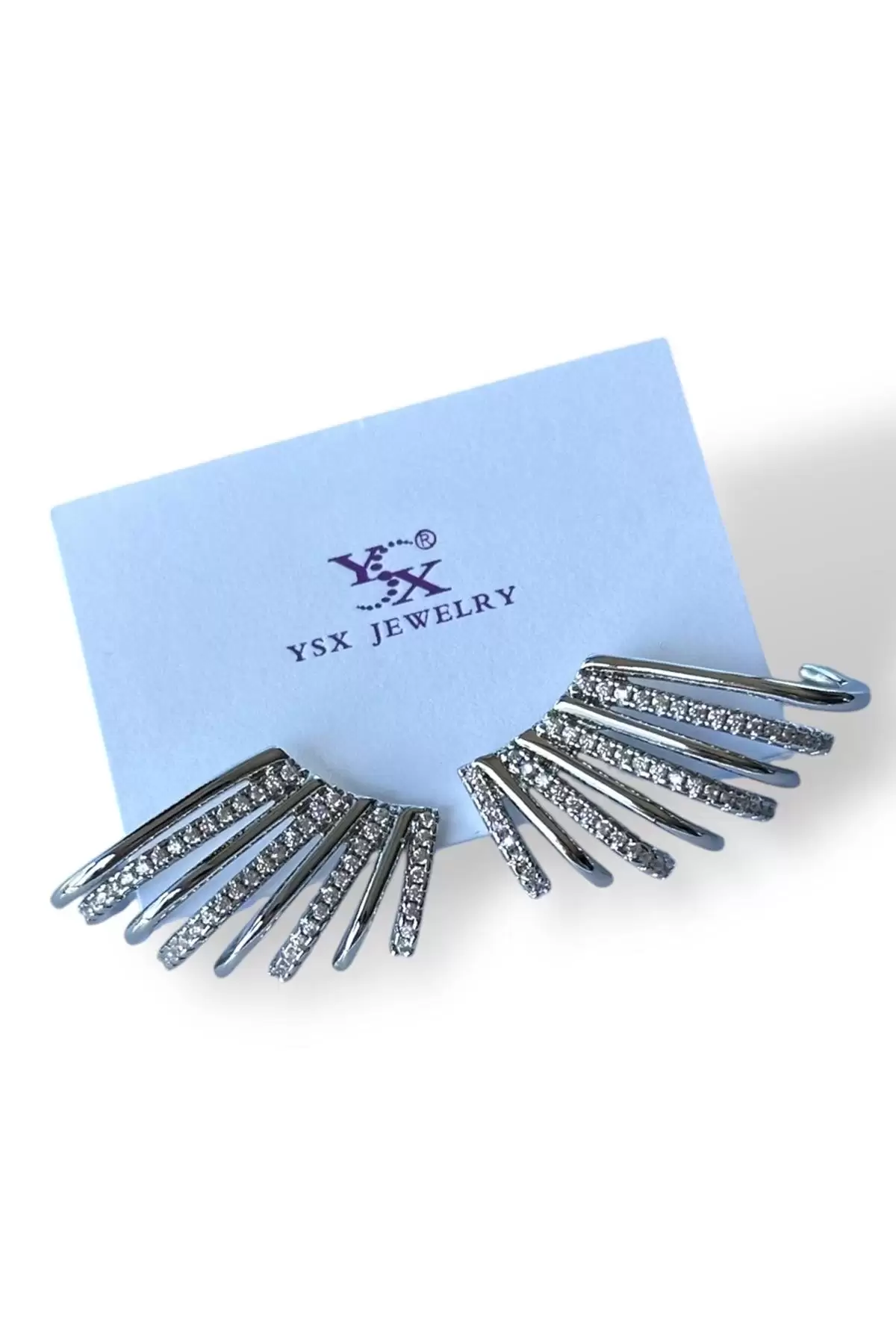 Gümüş Renk Taş Detaylı YSX Küpe (Çift)