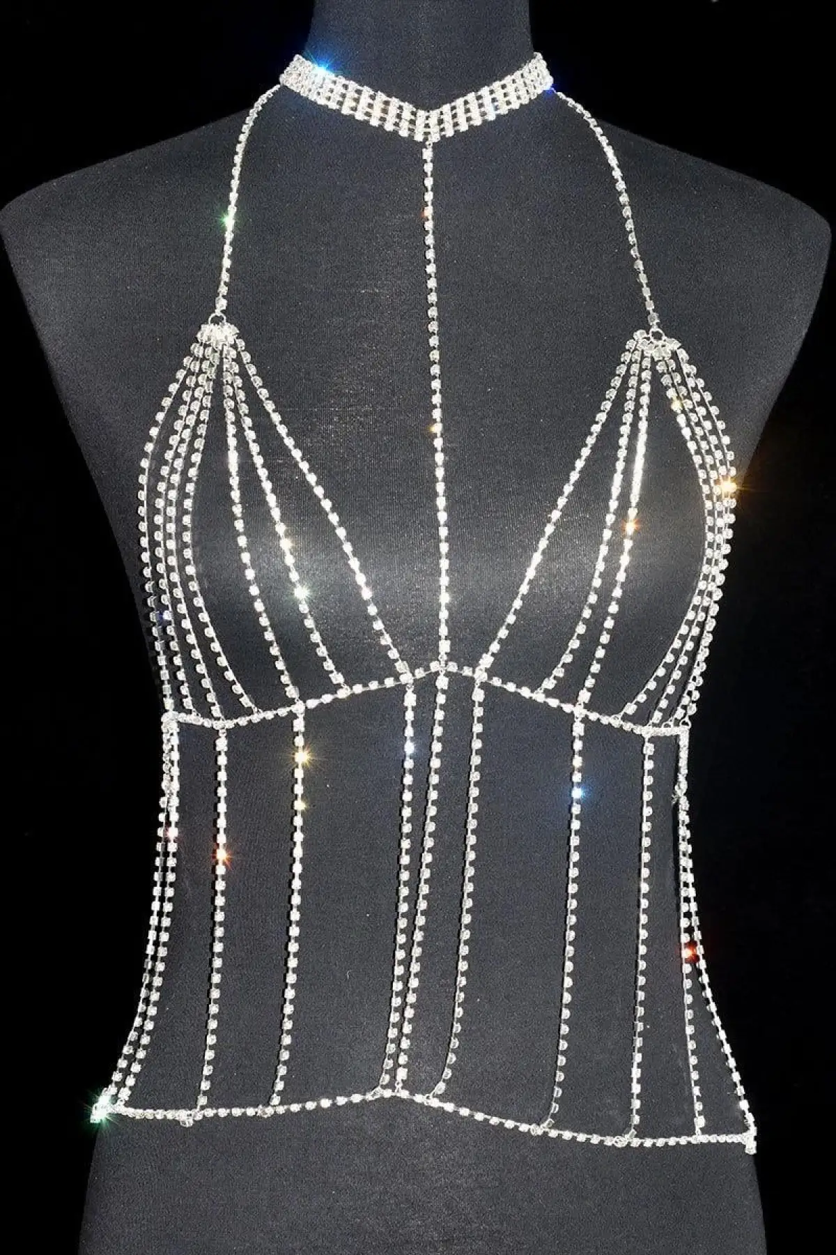 Gümüş Renk Taşlı Bikini Üstü /Bralet /Vücut Aksesuarı
