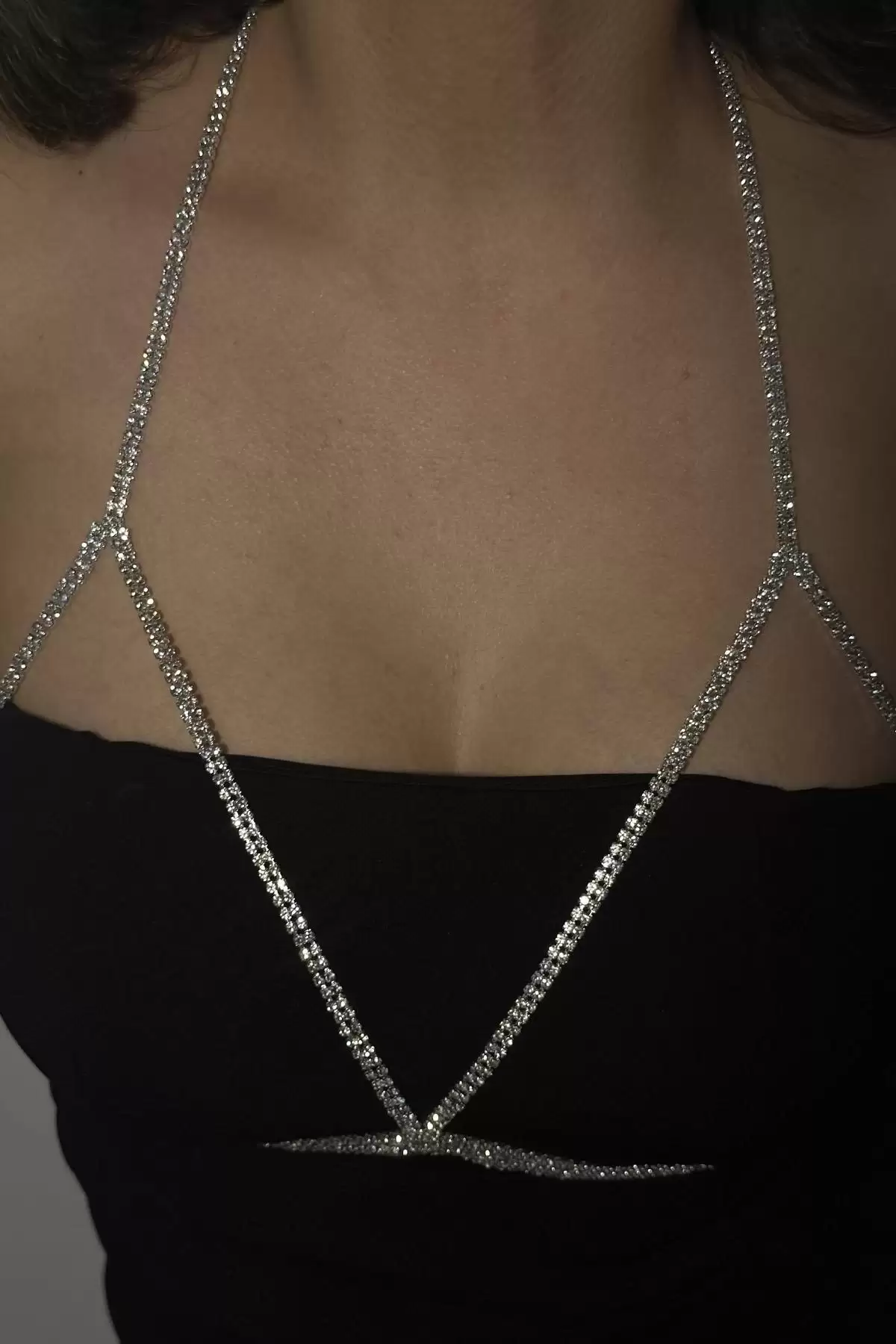 Gümüş Renk Taşlı Bikini Üstü/ Vücut Aksesuarı