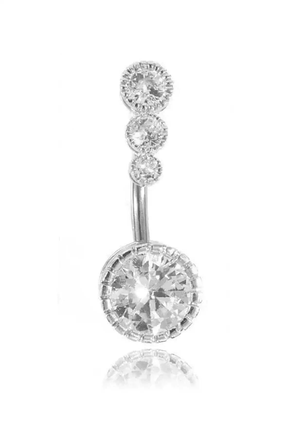 Gümüş Renk Taşlı Cerrahi Çelik Göbek Piercing