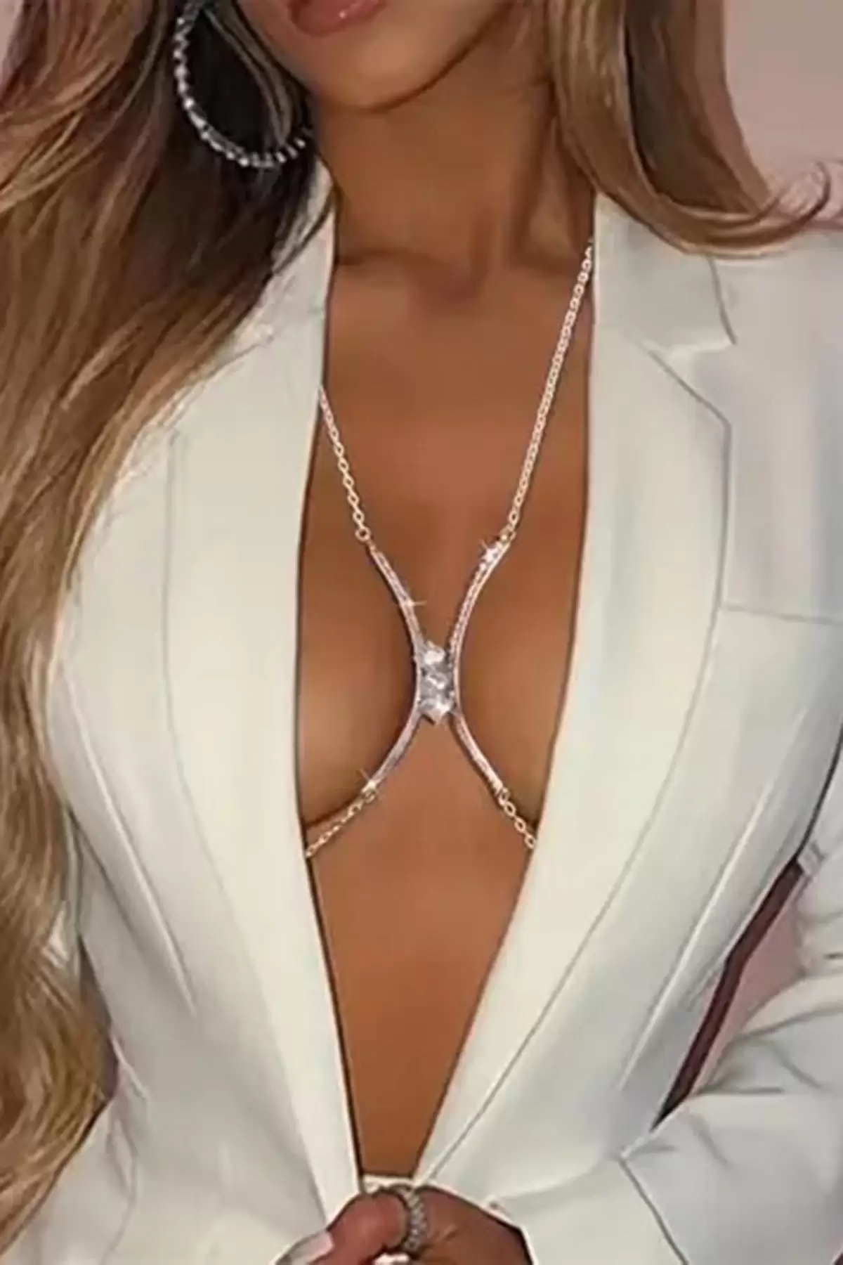 Gümüş Renk Taşlı Tasarım Vücut Aksesuarı