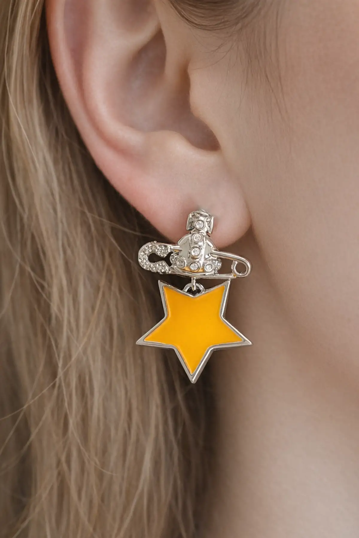 Gümüş Renk Turuncu Yıldız Figürlü 14K Altın Kaplama TX Küpe (Çift)