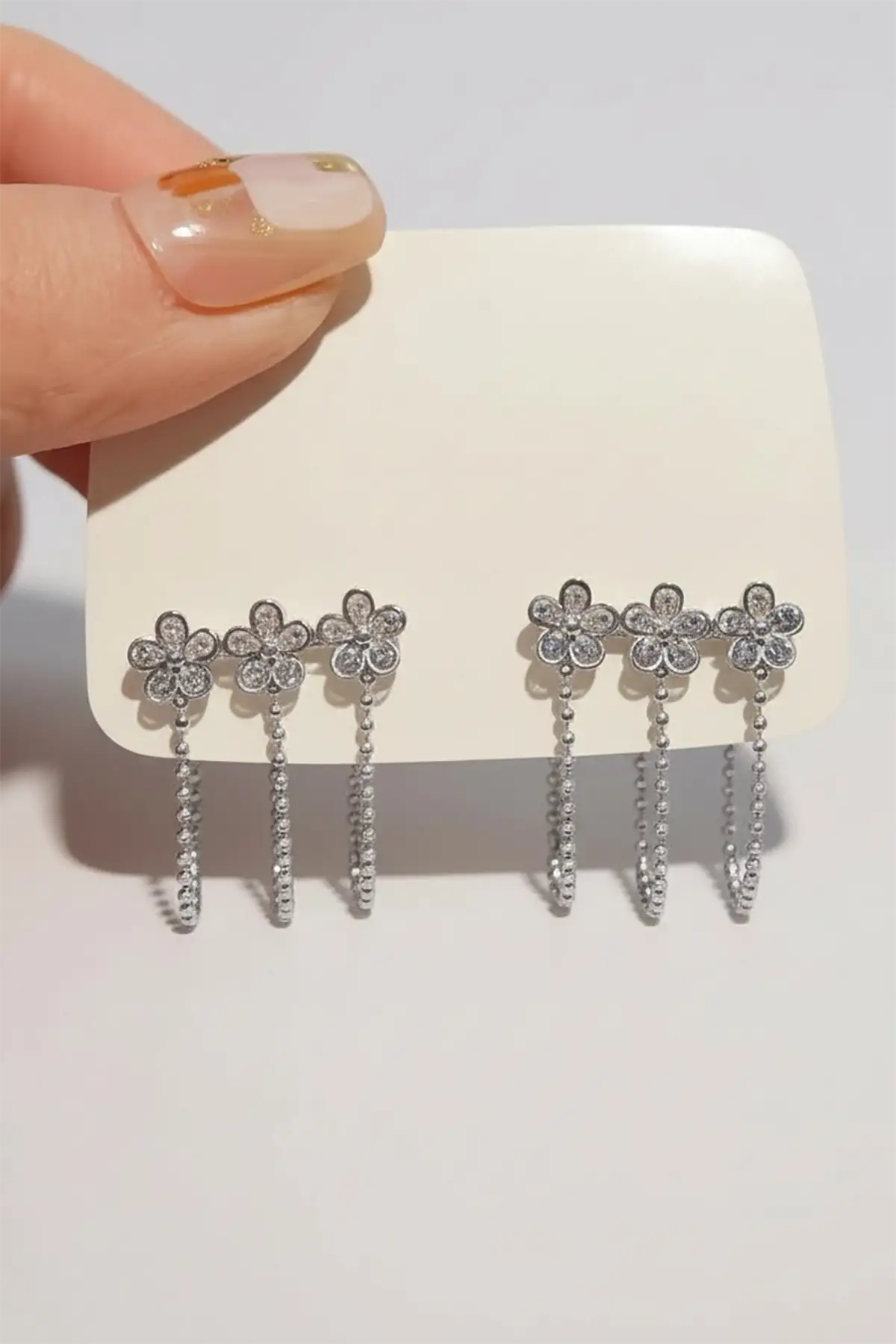 Gümüş Renk Üçlü Delik Görünümlü 14k Altın Kaplama Küpe (Çift)