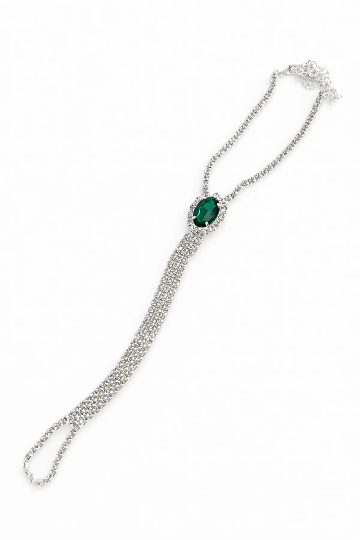 Gümüş Renk Yeşil Taş Detaylı Tasarım Halhal Ayak Şahmeranı