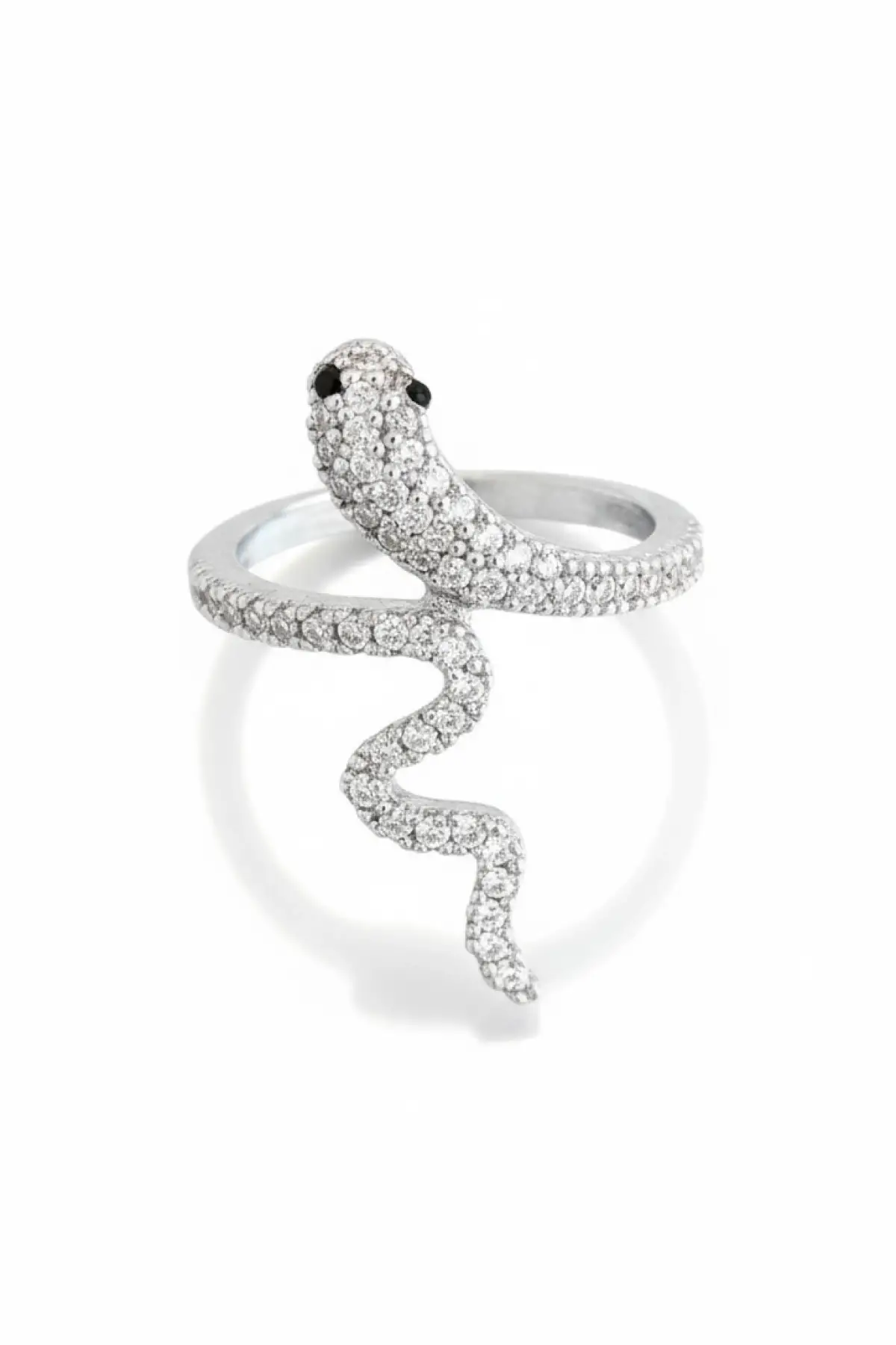 Gümüş Renk Yılan Figürlü Taş Detaylı Ayarlanabilir Yüzük