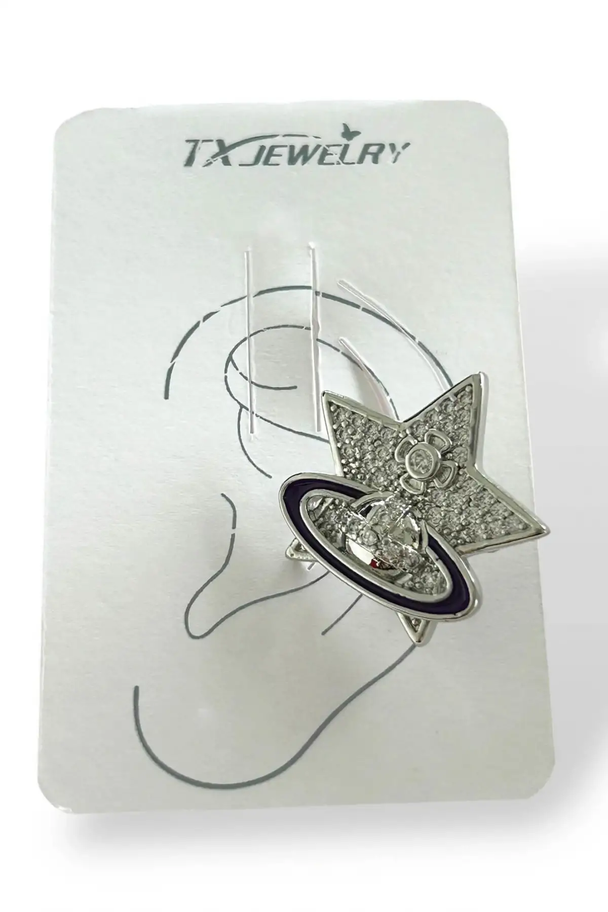 Gümüş Renk Yıldız Figürlü 14K Altın Kaplama TX Ear Cuff (Tek)