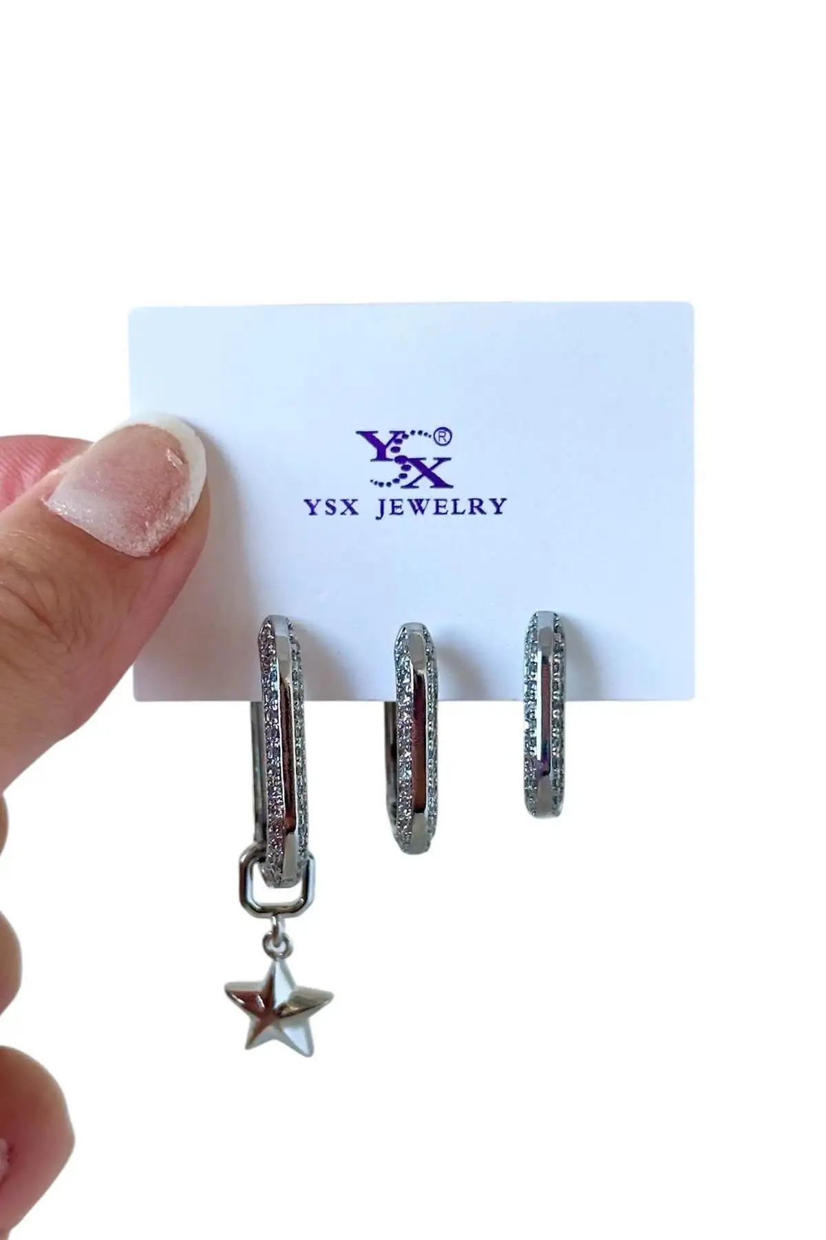 Gümüş Renk Yıldız Figürlü 3lü YSX Küpe Set