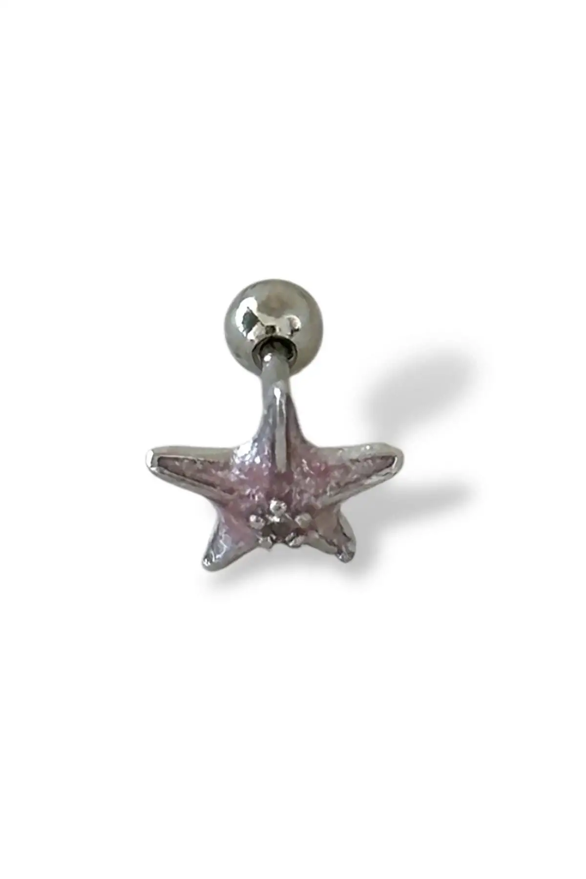 Gümüş Renk Yıldız Figürlü Çelik Tragus/Kıkırdak Küpe/Piercing (Tek)