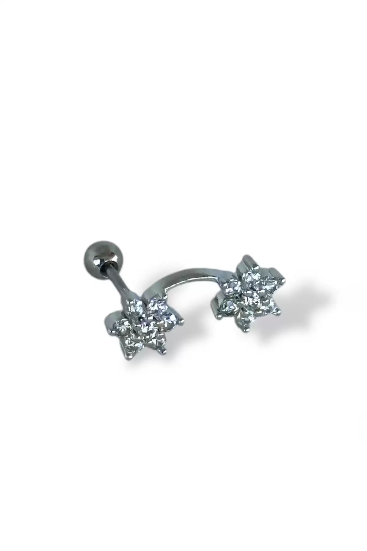 Gümüş Renk Yıldız Figürlü Çelik Tragus/Kıkırdak Küpe/Piercing (Tek)