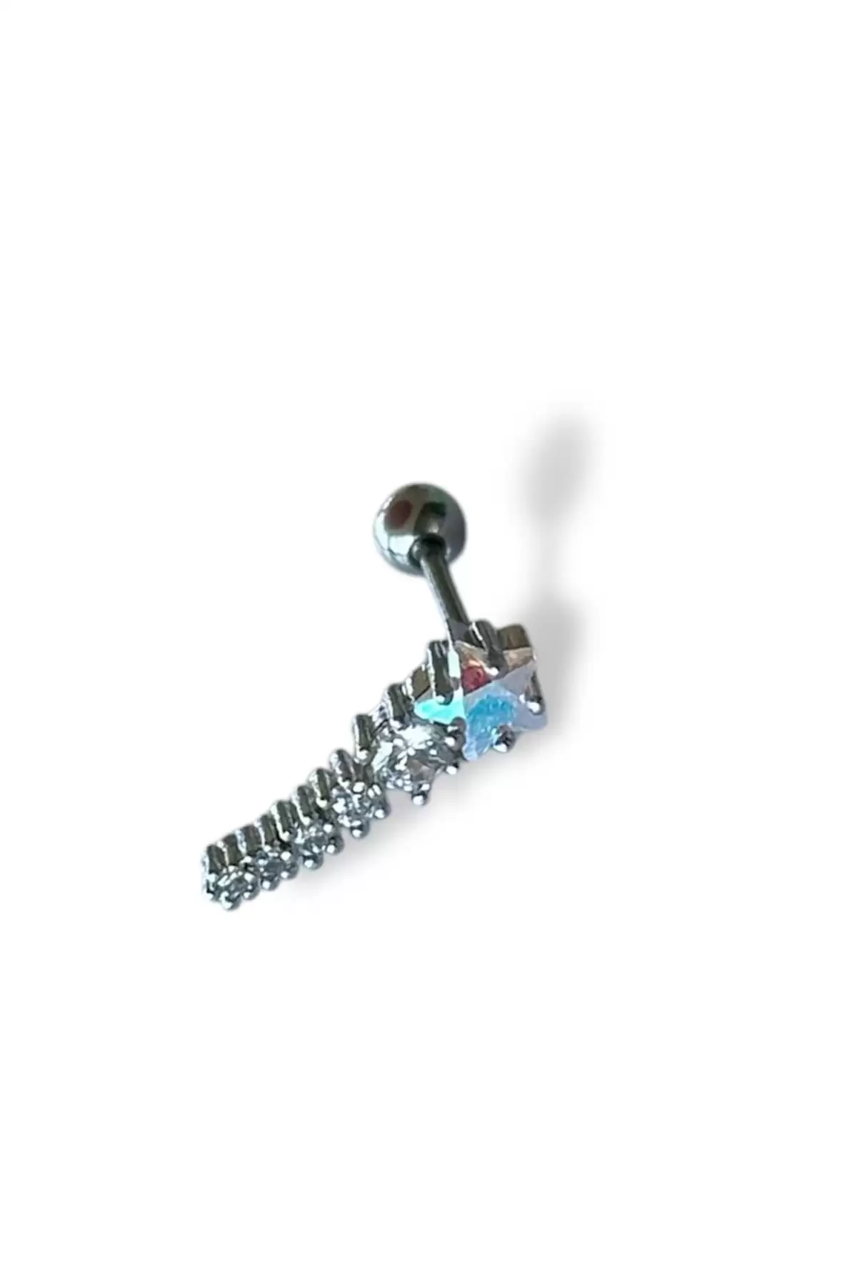 Gümüş Renk Yıldız Figürlü Çelik Tragus/Kıkırdak Küpe/Piercing (Tek)
