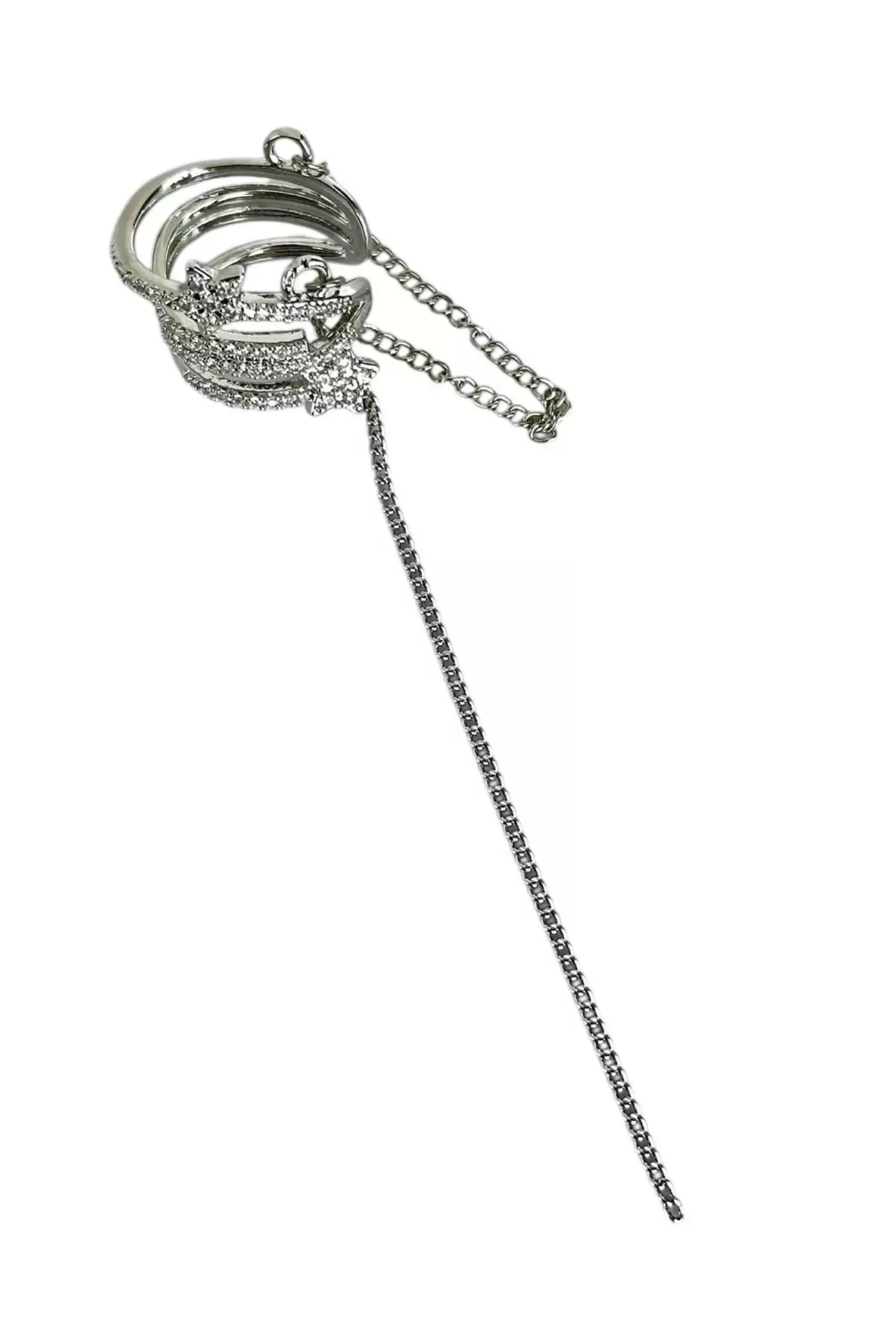 Gümüş Renk Yıldız Figürlü Sallantılı Ear Cuff (Tek)