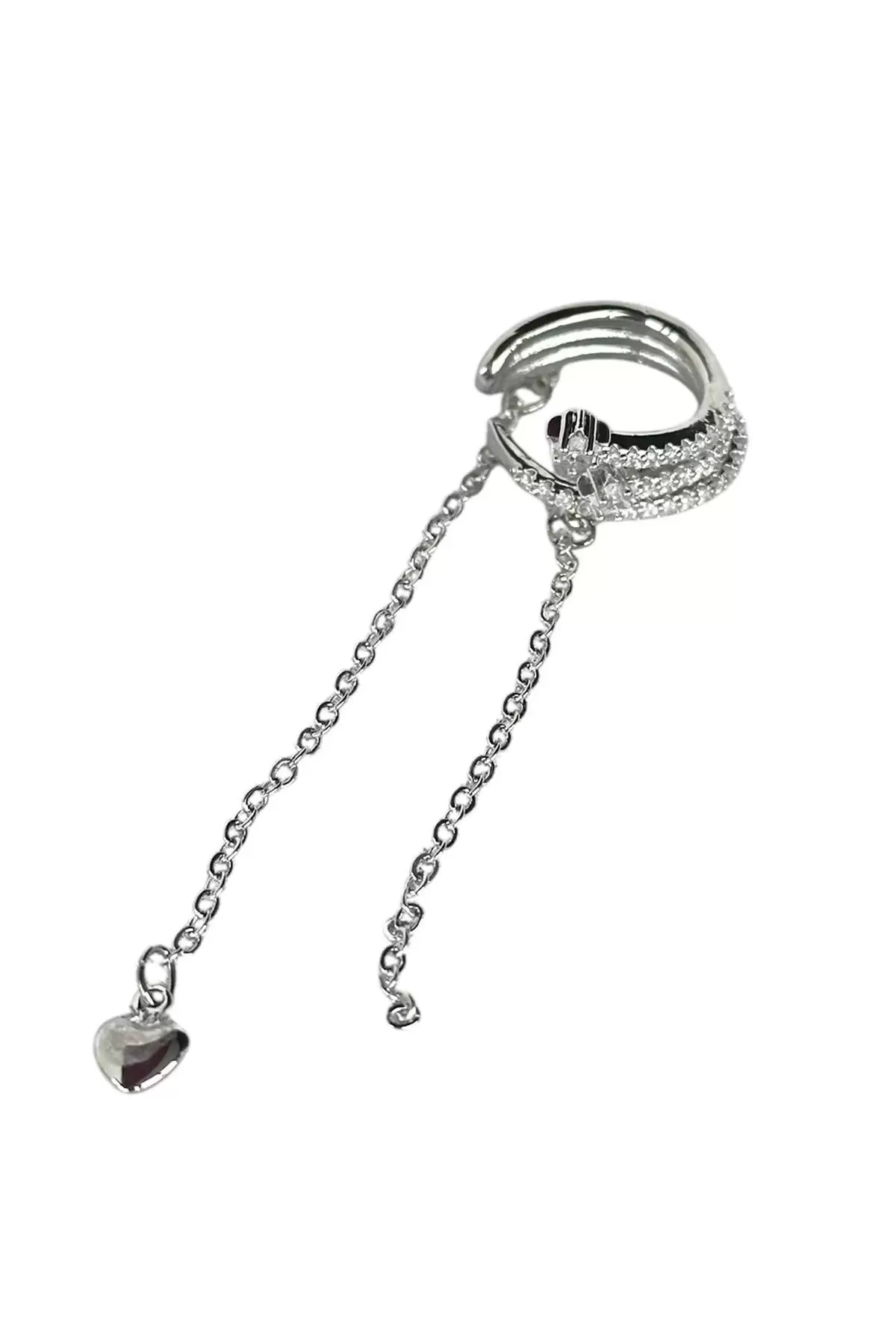 Gümüş Renk Yıldız Figürlü Sallantılı Ear Cuff (Tek)