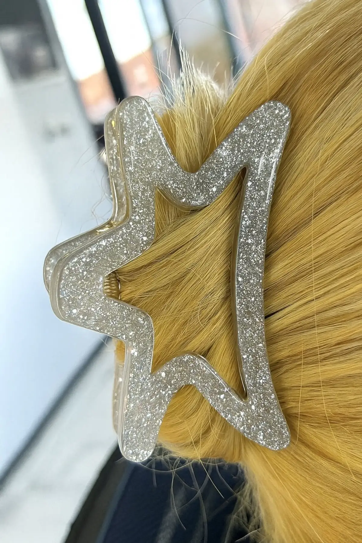 Gümüş Renk Yıldız Figürlü Simli Kemik Mandal Toka