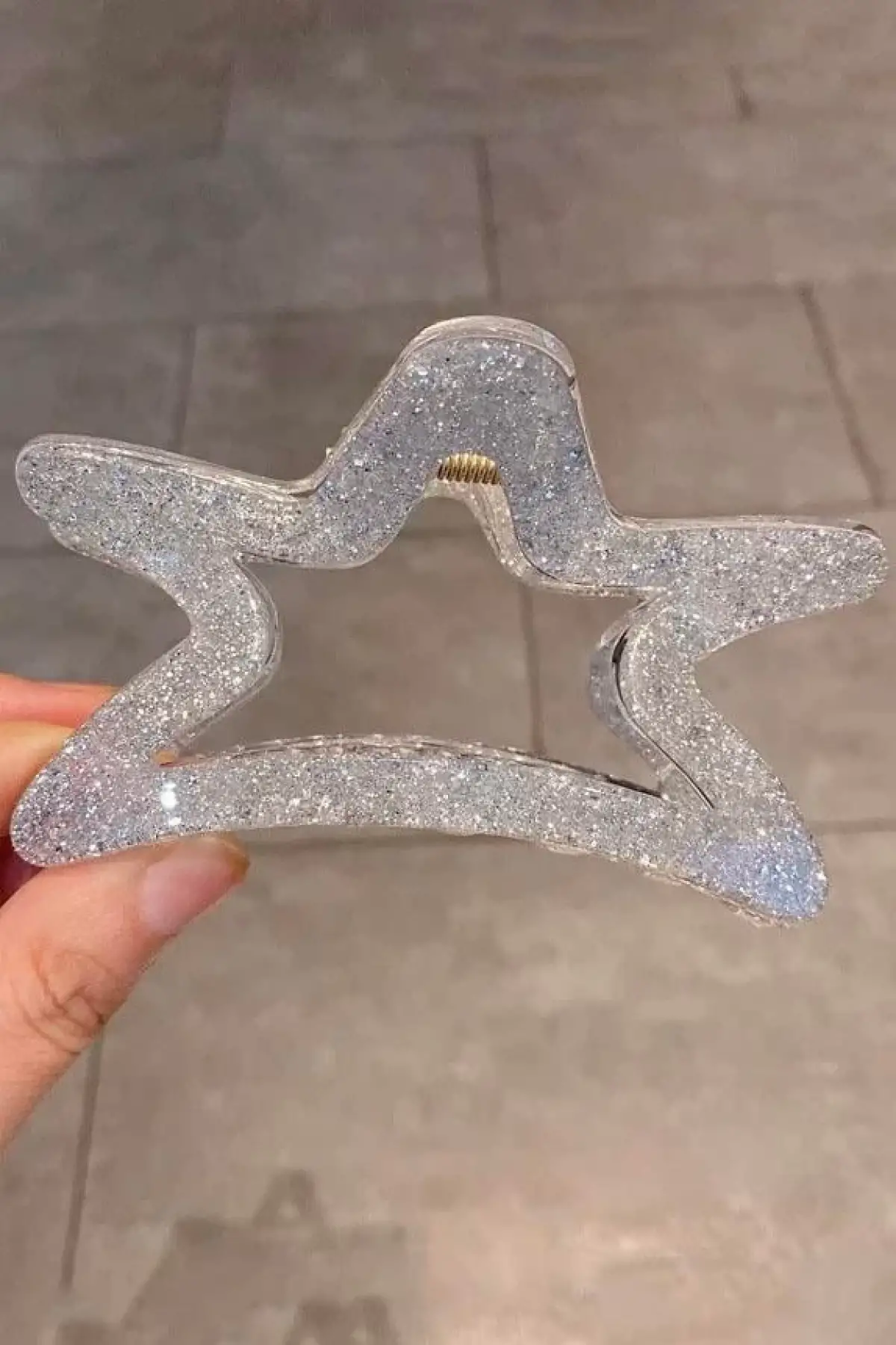 Gümüş Renk Yıldız Figürlü Simli Kemik Mandal Toka