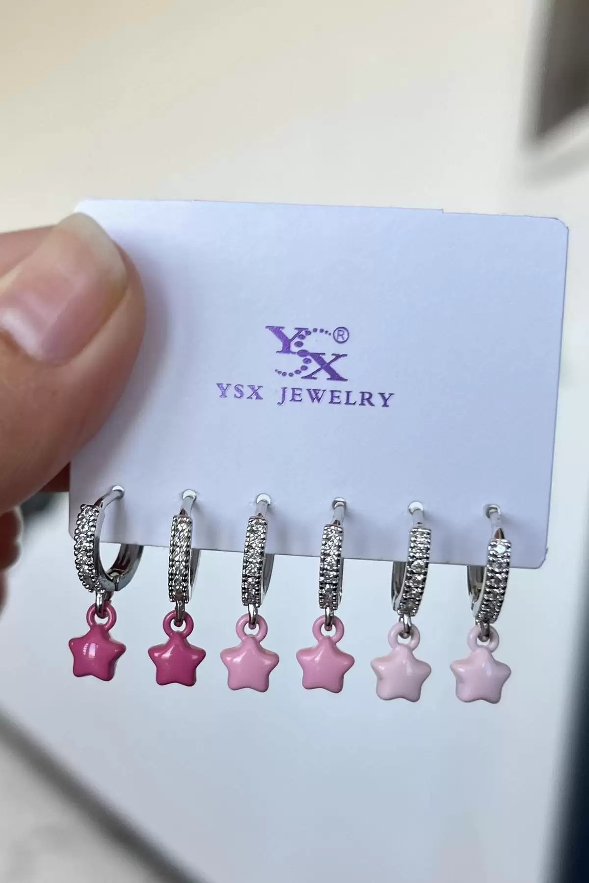 Gümüş Renk Yıldız Figürlü Taş Detaylı 6lı YSX Küpe Set