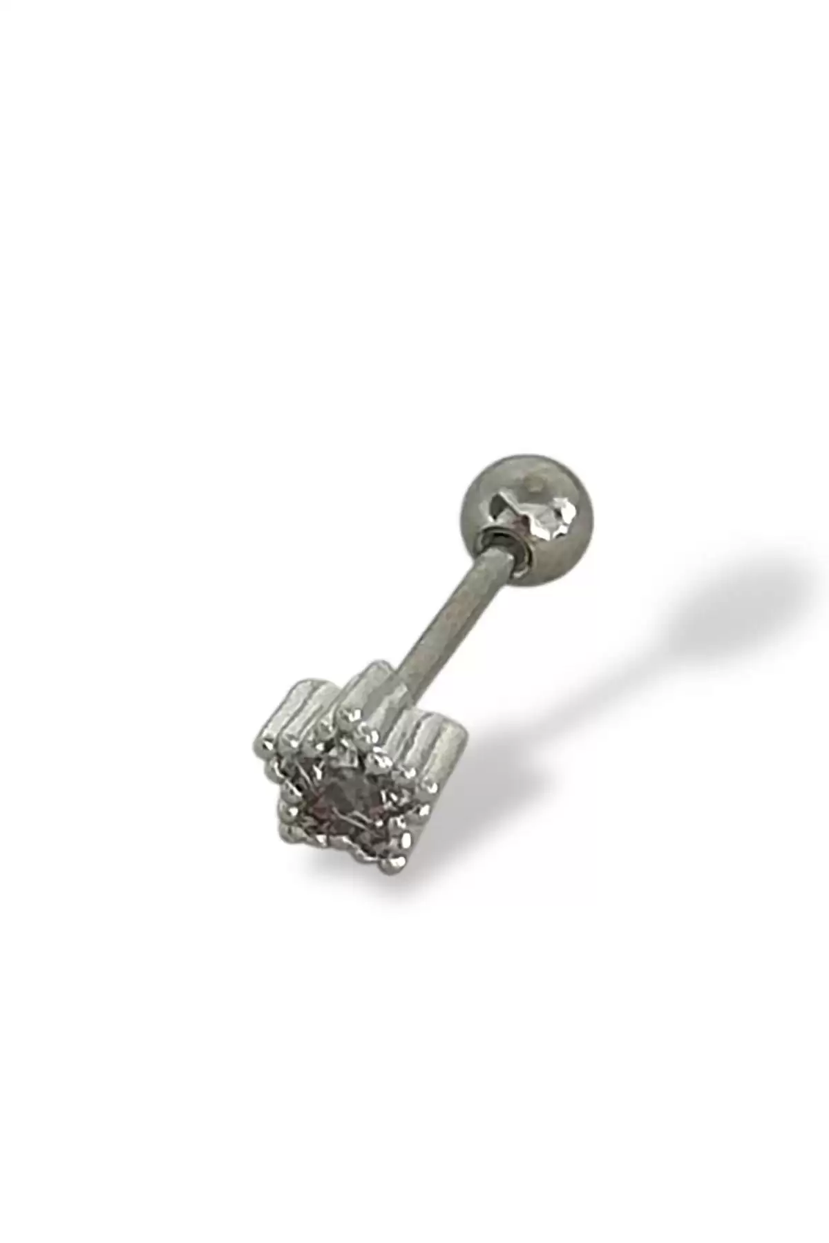Gümüş Renk Yıldız Figürlü Taş Detaylı Çelik Tragus/Kıkırdak Küpe/Piercing (Tek)