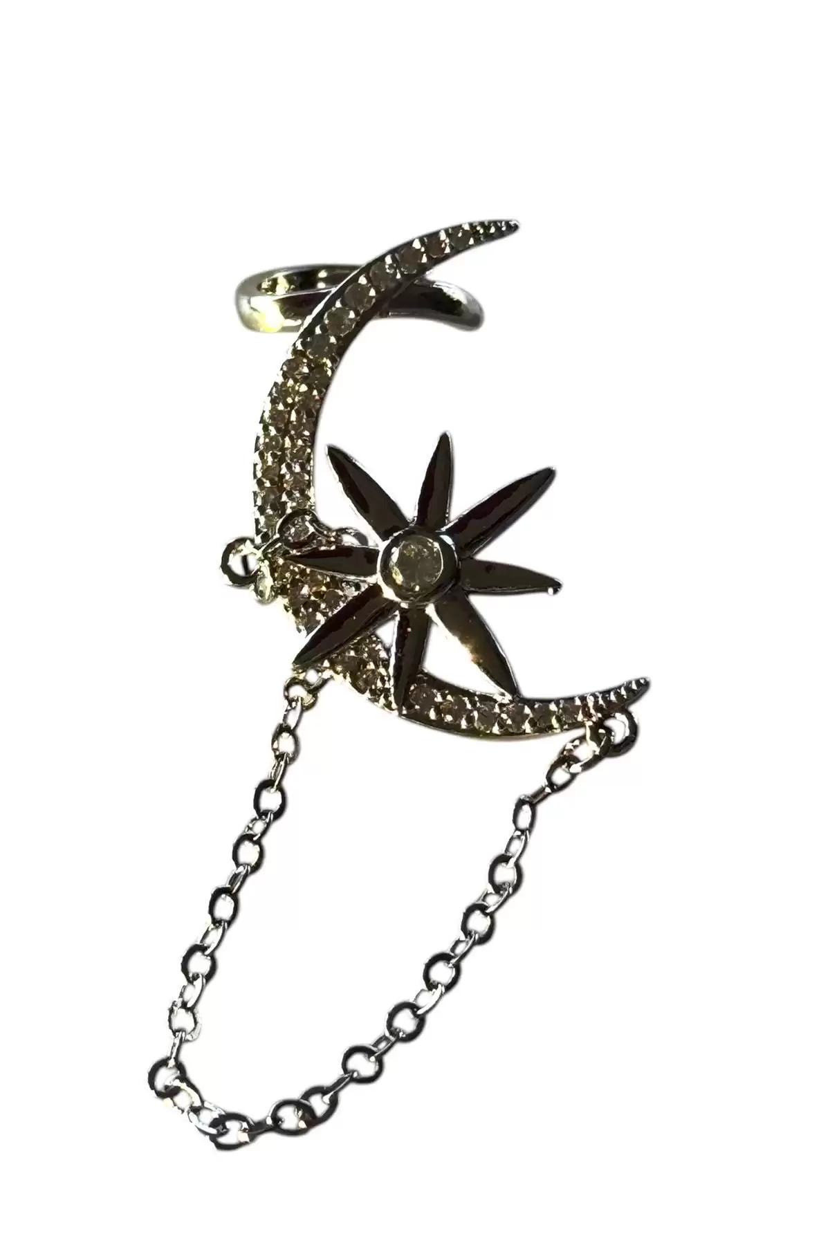 Gümüş Renk Yıldız Figürlü Taş Detaylı Ear Cuff (Çift)