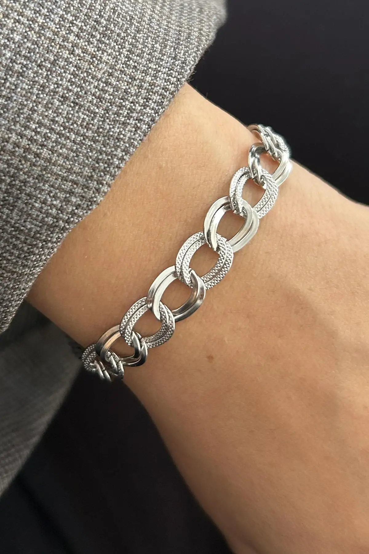 Gümüş Renk Zincir Çelik Bileklik (Unisex)