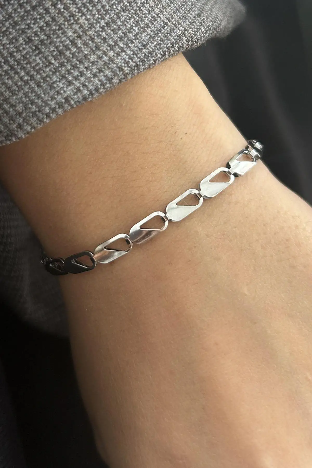 Gümüş Renk Zincir Çelik Bileklik (Unisex)