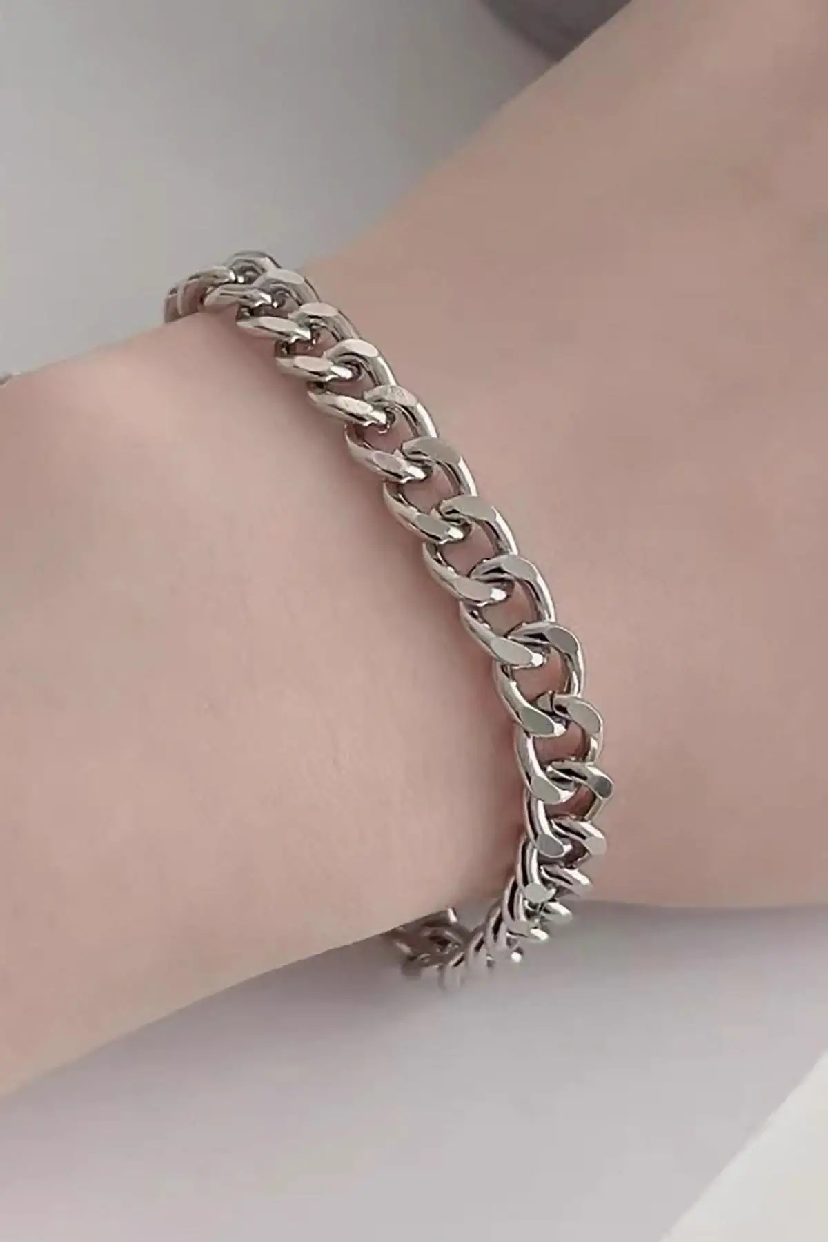 Gümüş Renk Zincir Çelik Bileklik (Unisex)