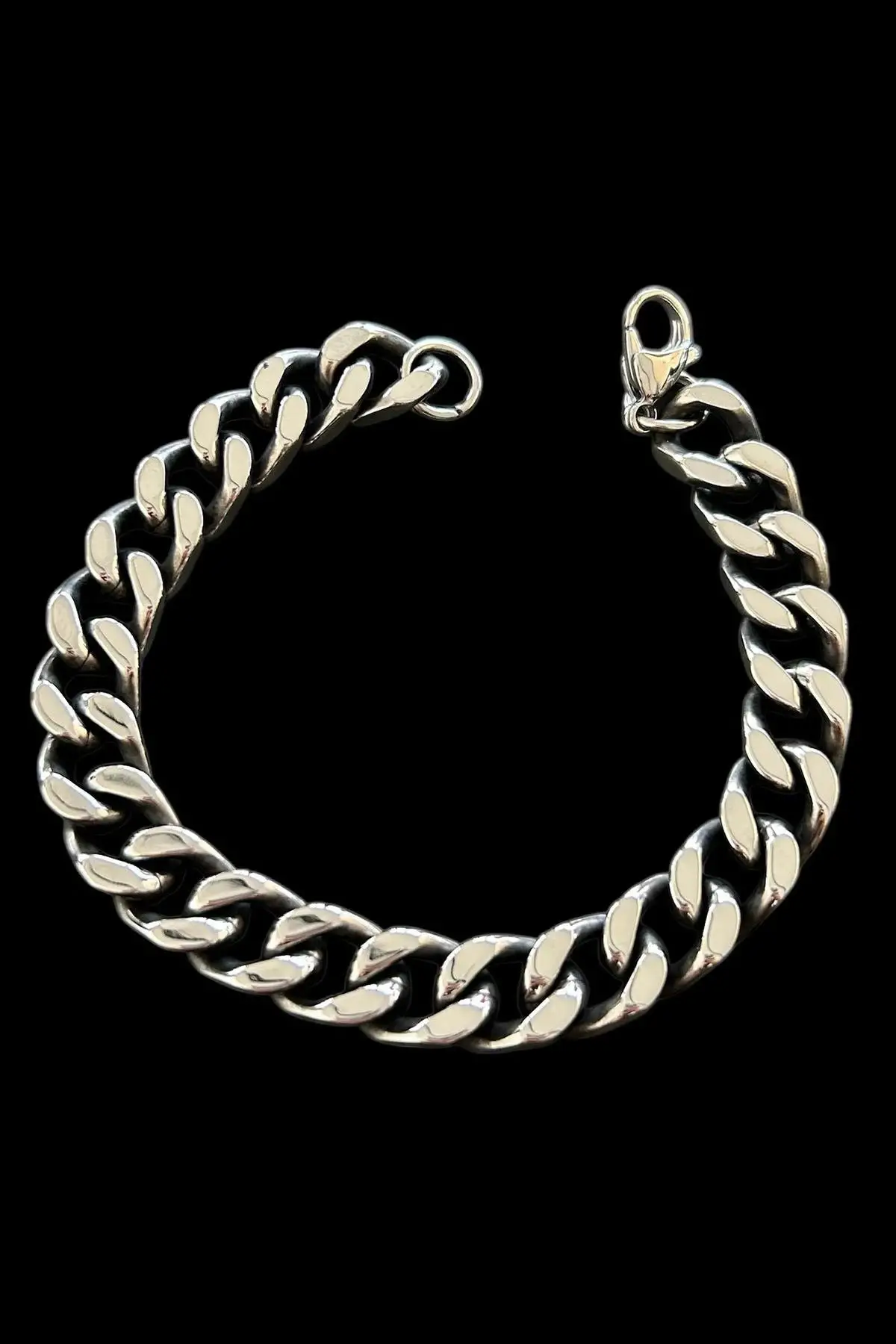 Gümüş Renk Zincir Detaylı Çelik Erkek Bileklik