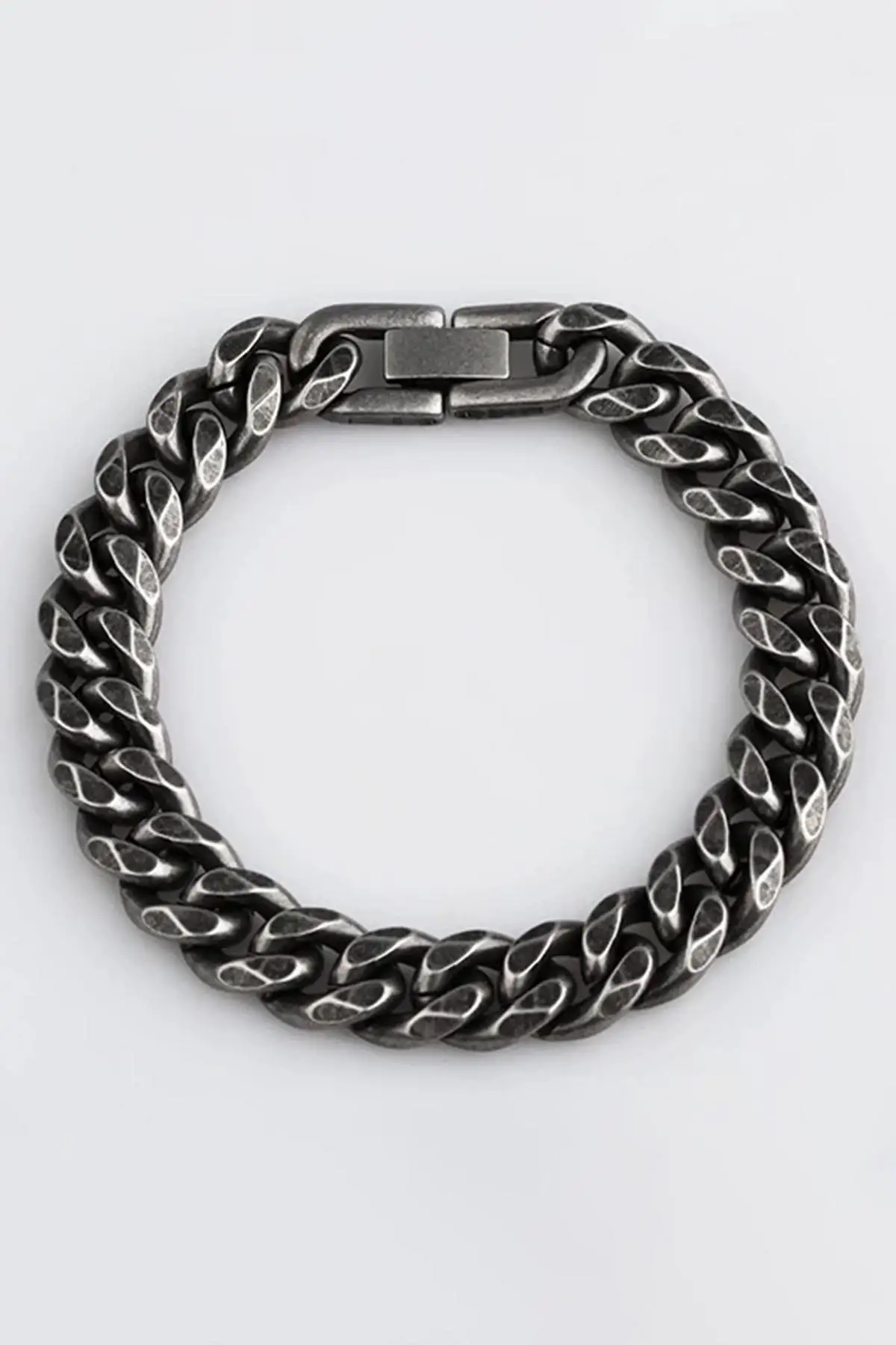 Gümüş Renk Zincir Detaylı Çelik Erkek Bileklik