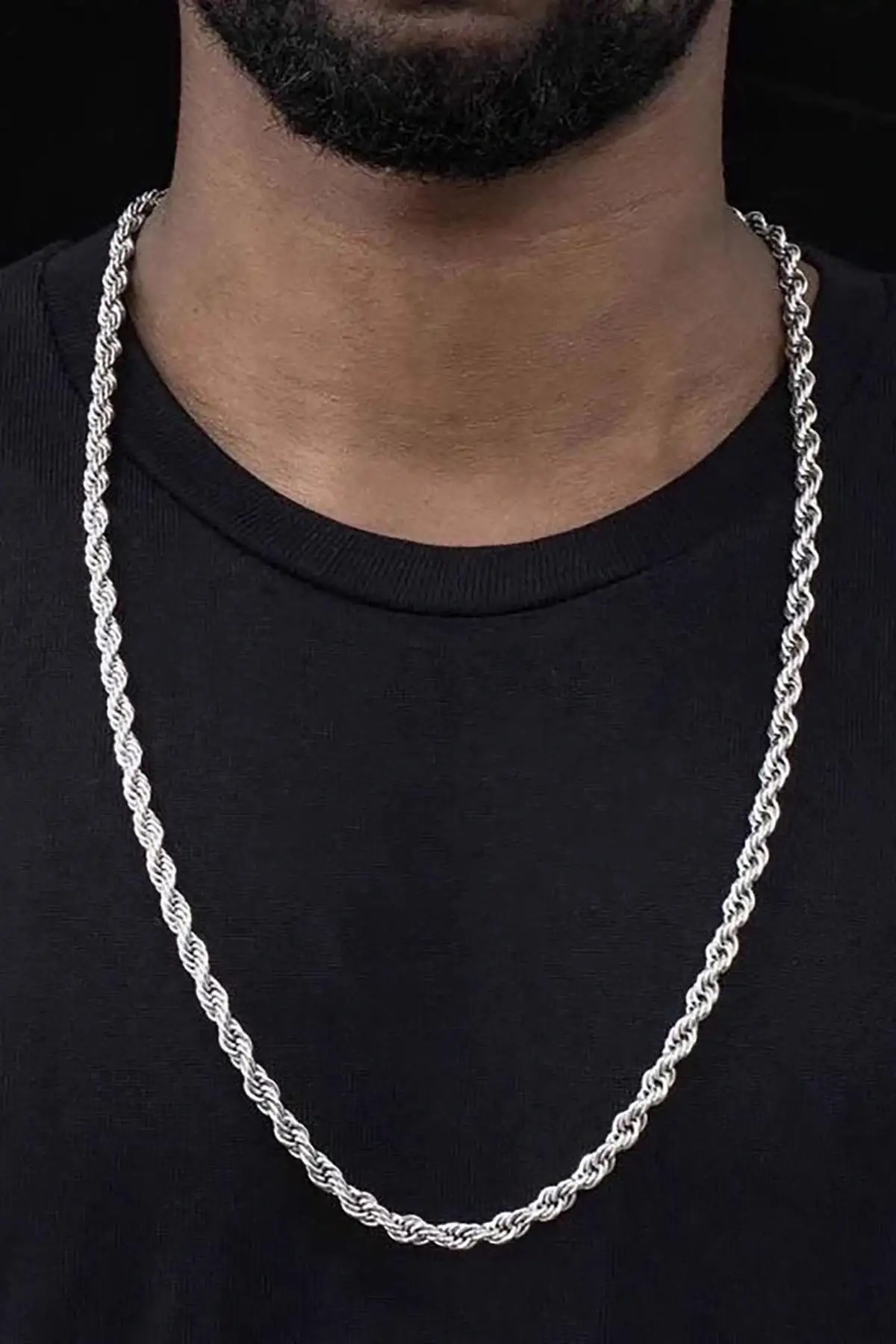 Gümüş Renk Zincir Detaylı Unisex Çelik Kolye