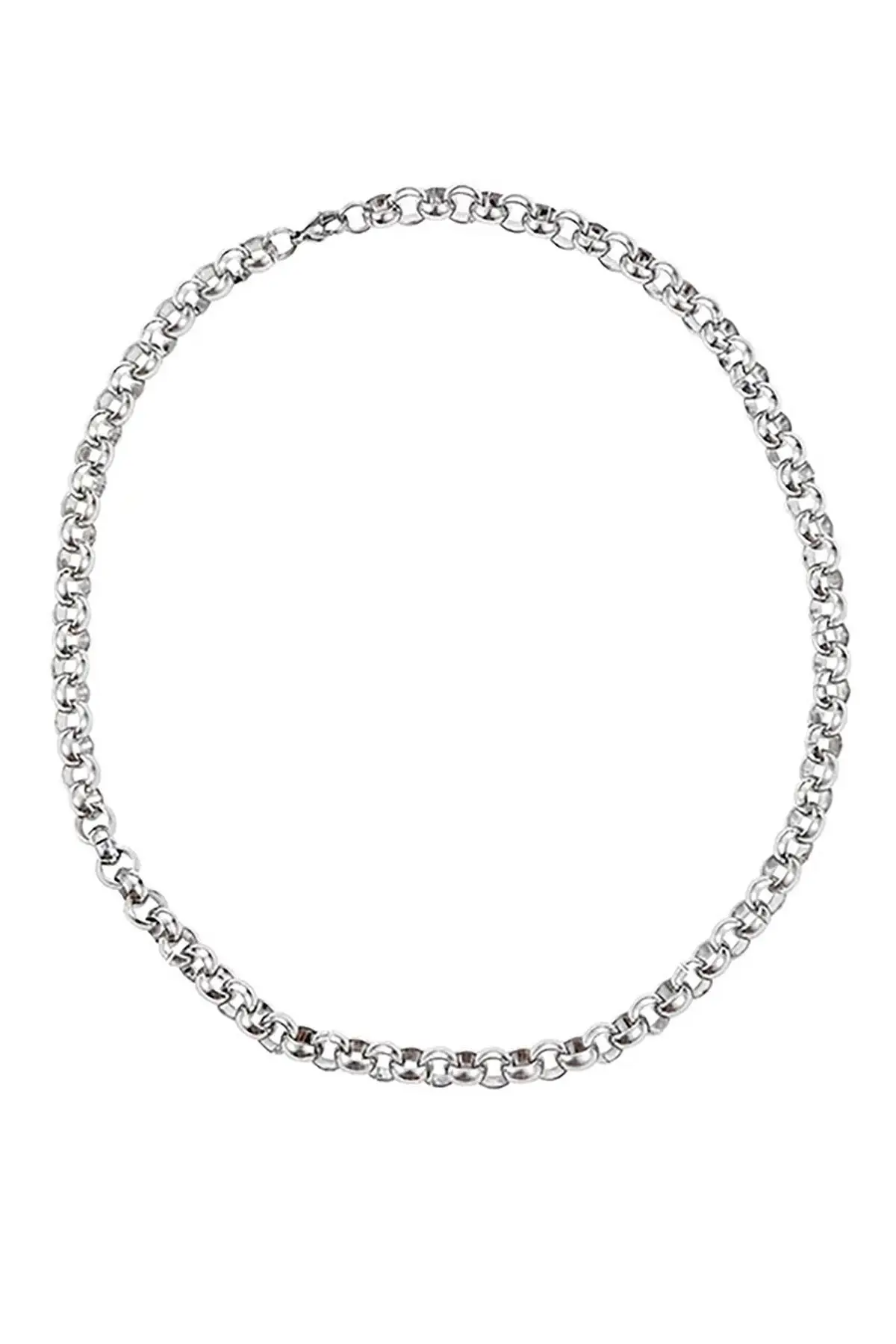 Gümüş Renk Zincir Detaylı Unisex Çelik Kolye