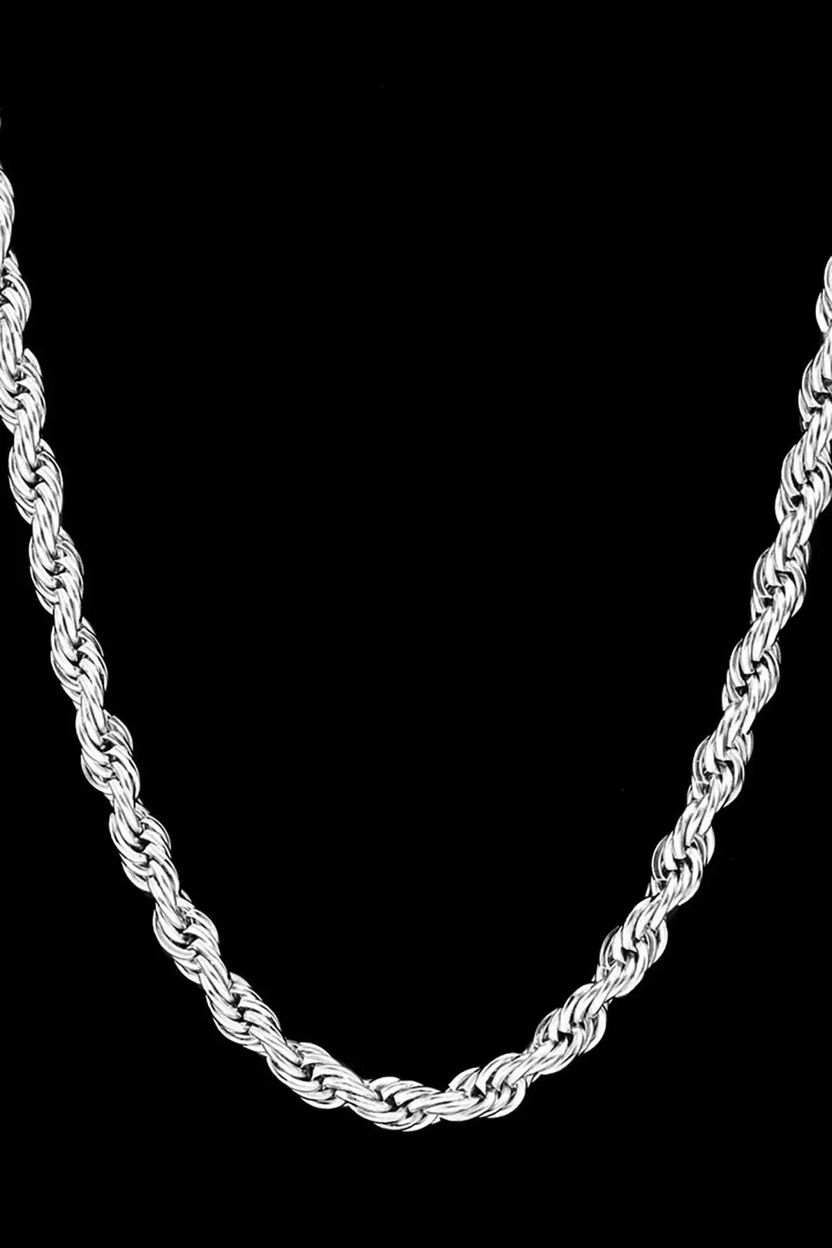 Gümüş Renk Zincir Detaylı Unisex Çelik Kolye