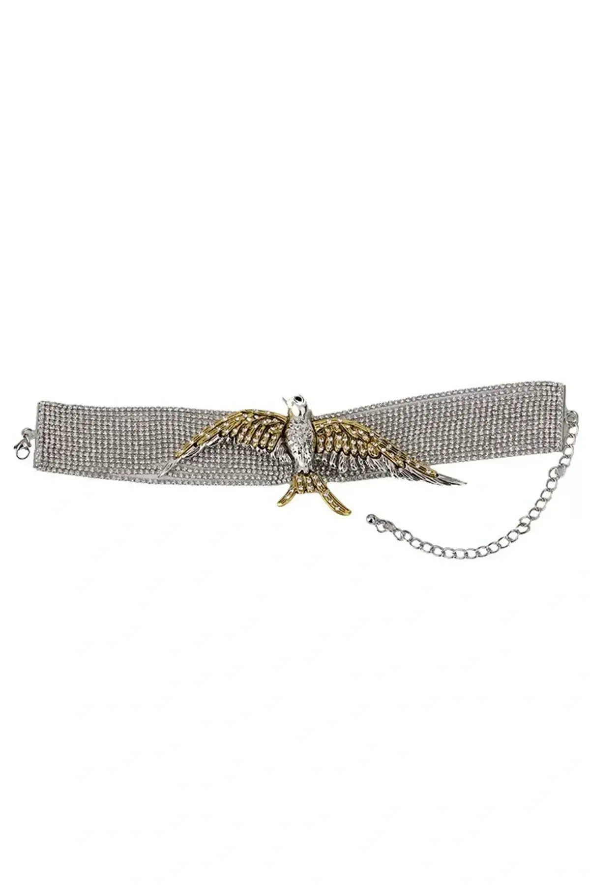 Gümüş Ve Altın Renk Anka Kuş Figürlü Taş Detaylı VİP Tasarım Kolye