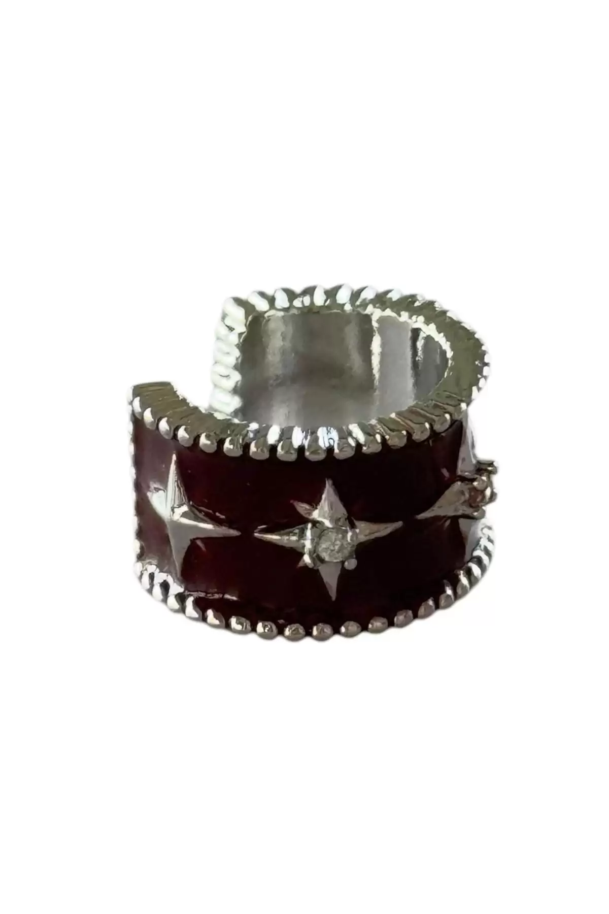 Gümüş Ve Bordo Renk Yıldız Detaylı Ear Cuff Küpe (Tek)