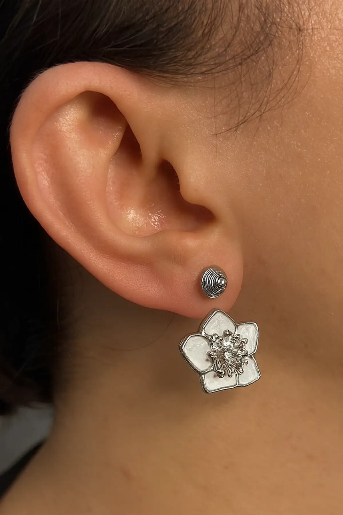 Gümüş Ve Pembe Renk Çiçek Figürlü YSX Küpe (Çift)