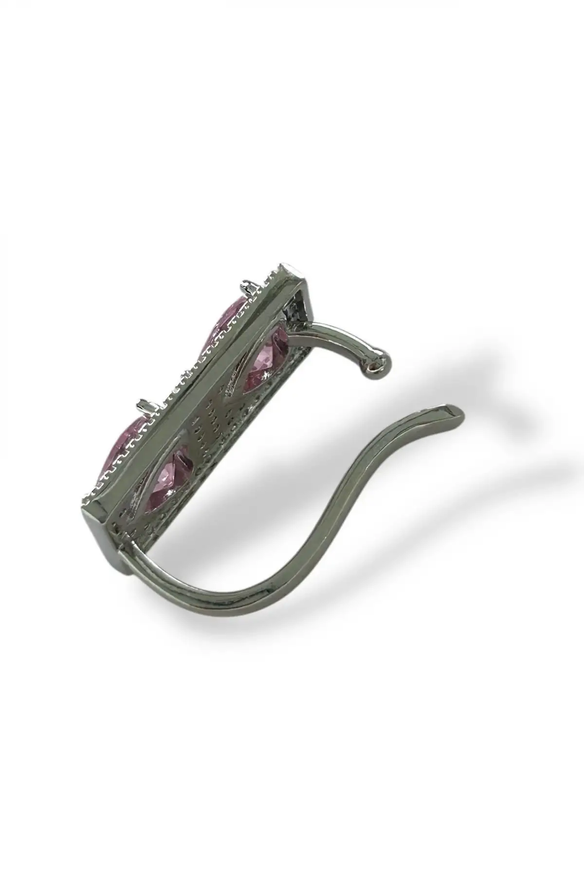 Gümüş Ve Pembe Renk Kalp Figürlü 14K Altın Kaplama TX Ear Cuff (Tek)