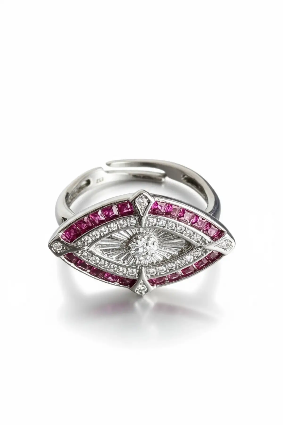 Gümüş Ve Pembe Renk Taş Detaylı 14K Altın Kaplama Ayarlanabilir Yüzük