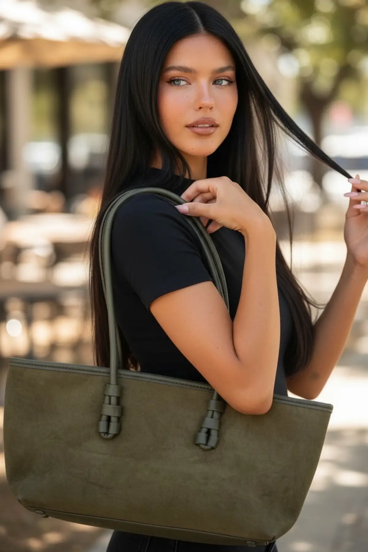 Haki Yeşil Renk Süet Kadın Çanta