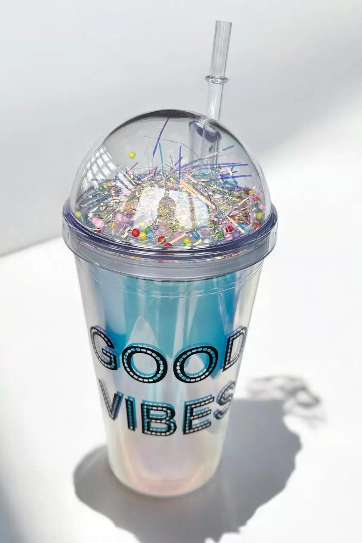 Hologramlı Good Vıbes Yazılı Pipetli Suluk