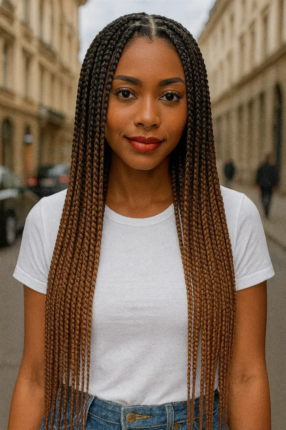 İki Renk Ombreli Afrika Zenci Örgüsü Box Braid Sentetik Saç 60cm 100gr