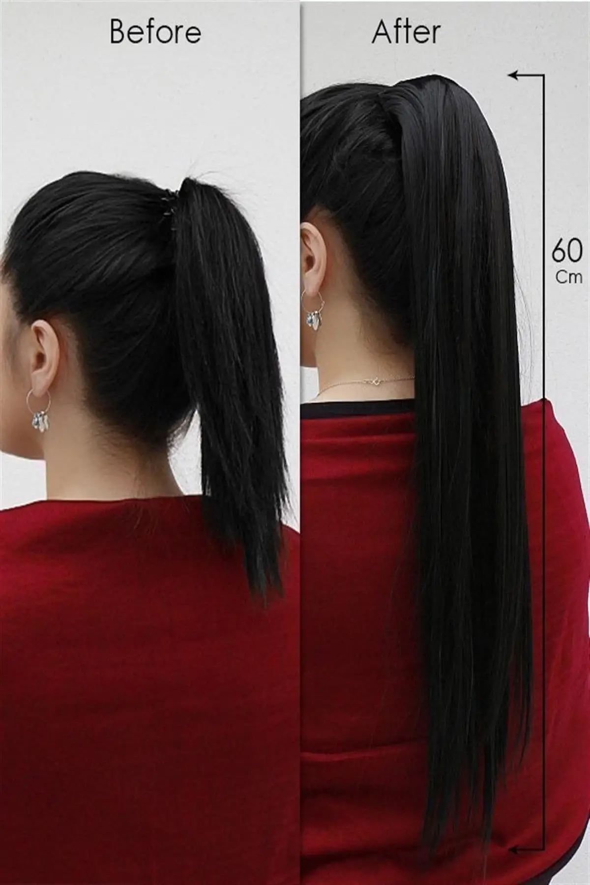 Isıya Dayanıklı Yarımay Çıt Çıt Saç - 1B - Siyah - Düz - 60 Cm - 110 Gr (Zeynep)
