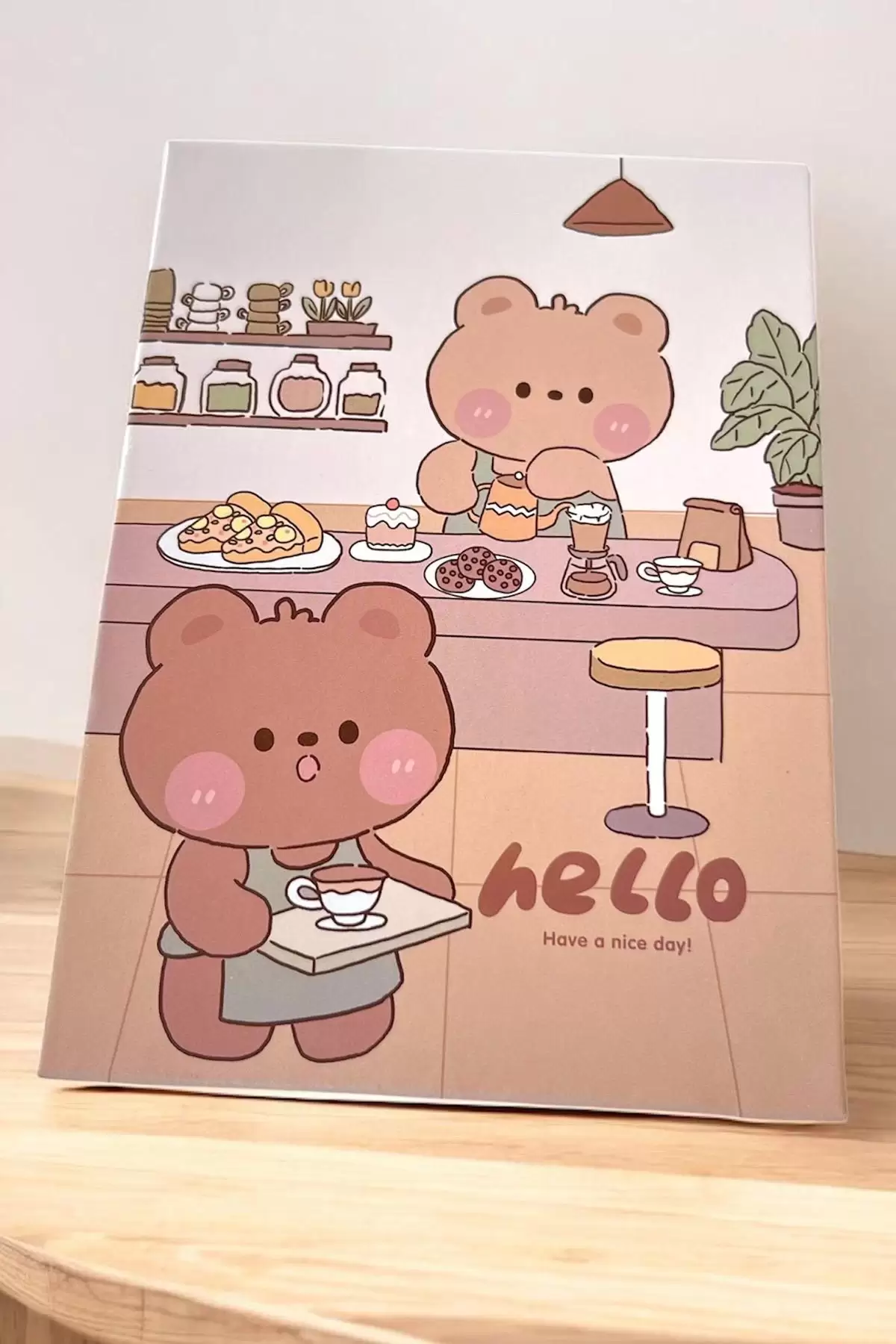 Kahve Renk Ayı Figürlü Hello Yazılı Masa Aynası