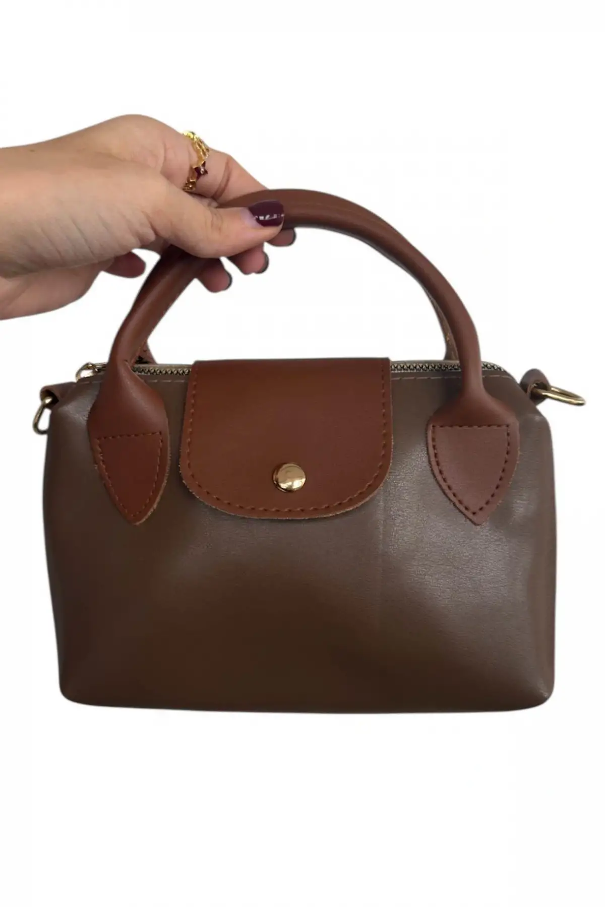 Kahve Renk Deri El Ve Omuz Çantası