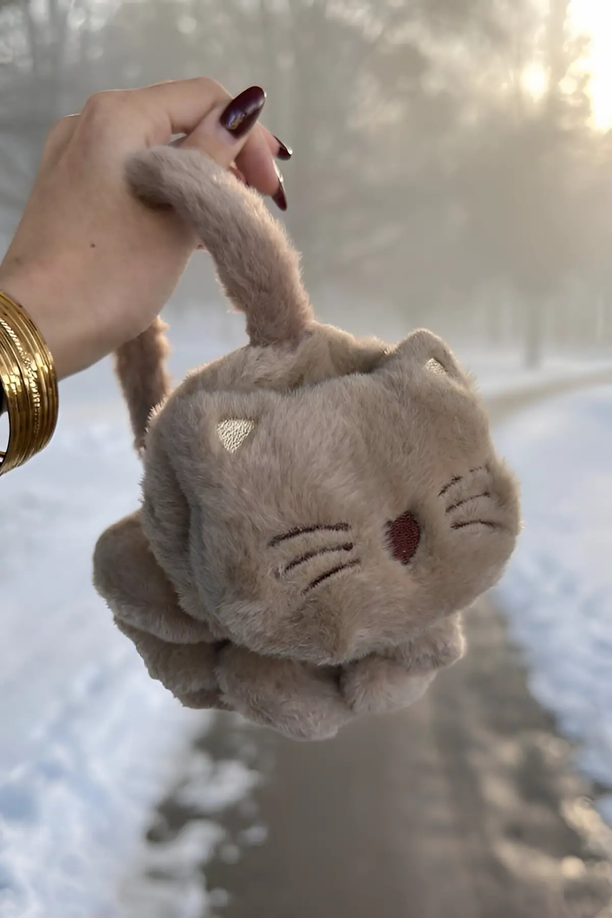 Kahve Renk Kedi Figürlü Peluş Kulaklık