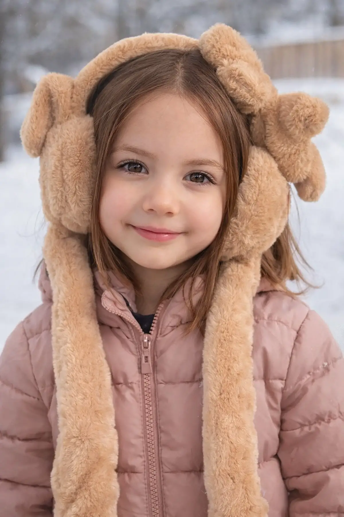 Kahve Renk Kurdele Figürlü Kulakları Oynayan Peluş Kulaklık