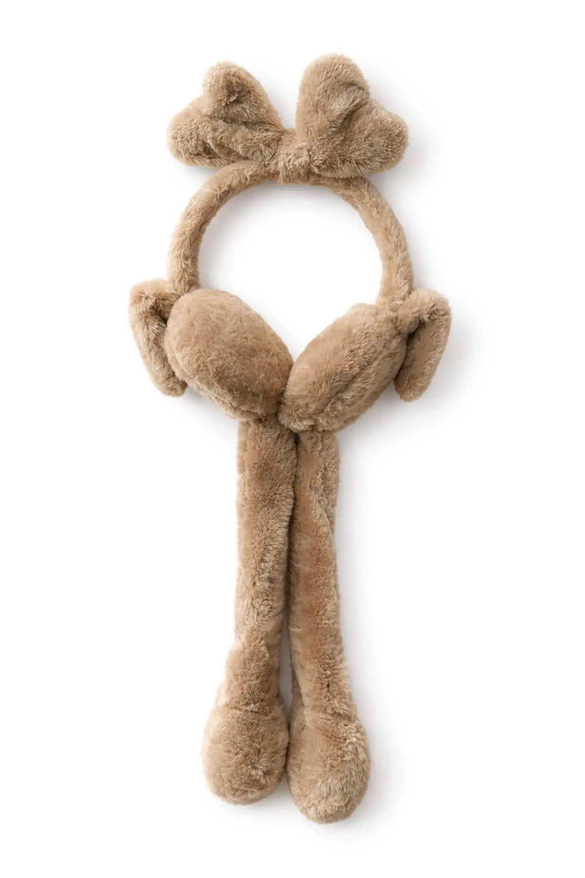 Kahve Renk Kurdele Figürlü Kulakları Oynayan Peluş Kulaklık