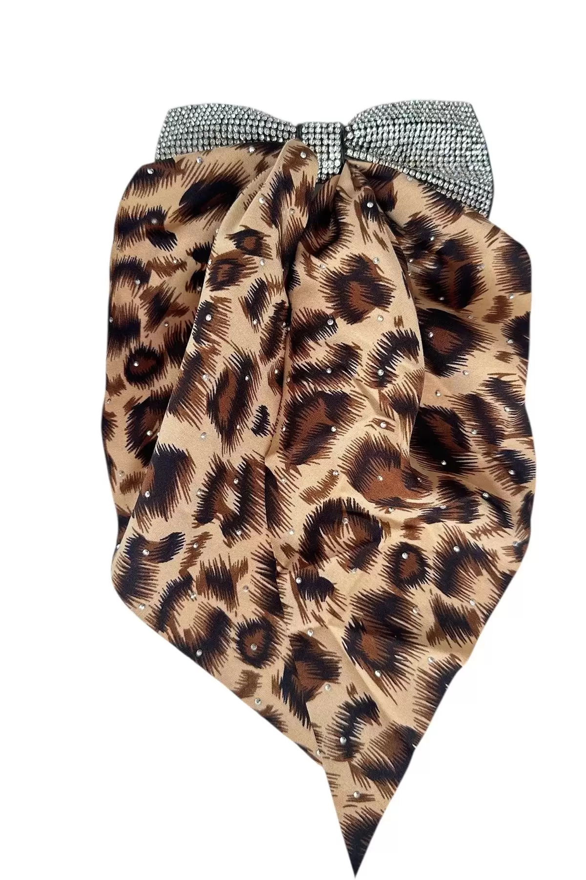 Kahve Renk Leopar Desenli Taş Detaylı Otomat Toka